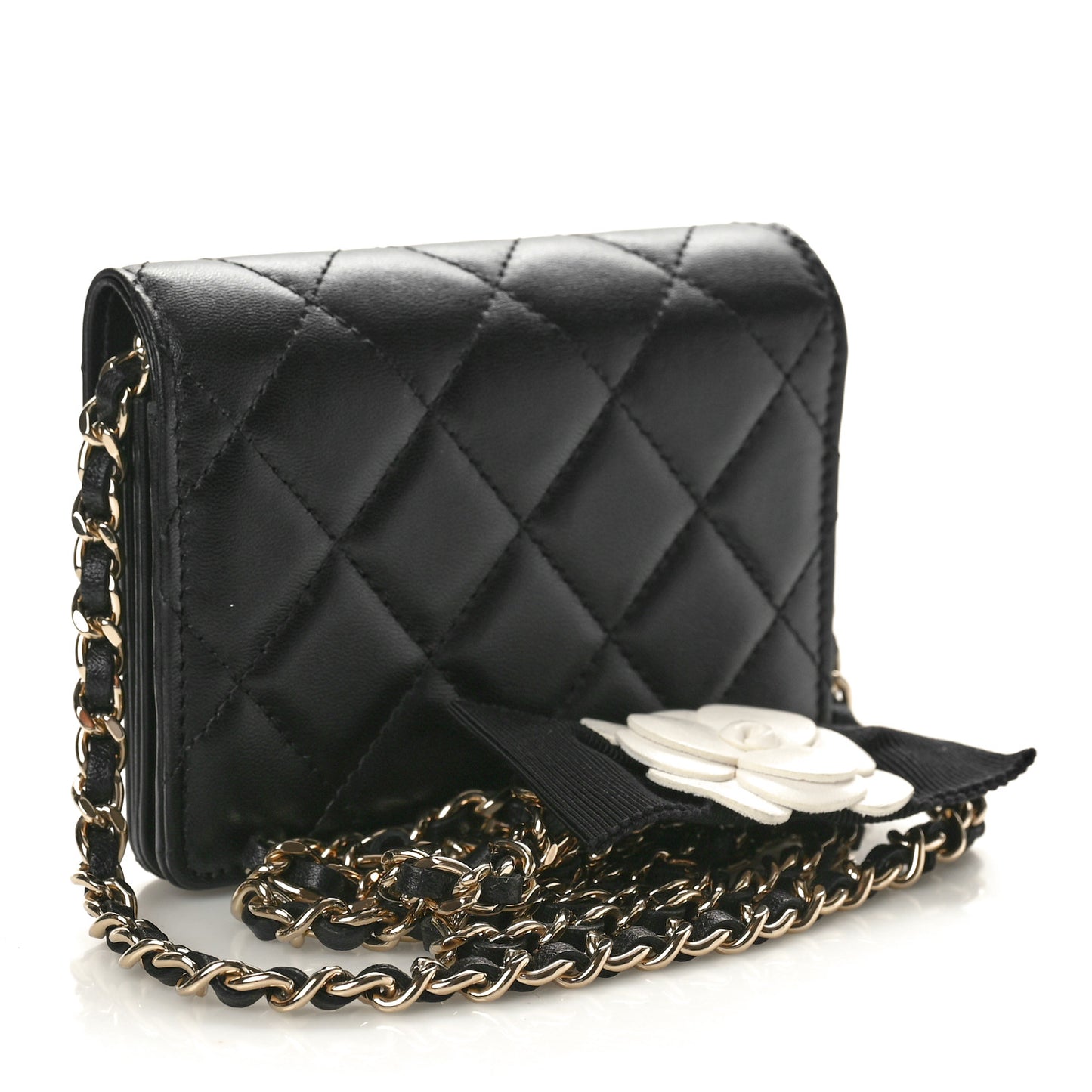 Lambskin Quilted My Chanel Lady Card Holder On Chain Black