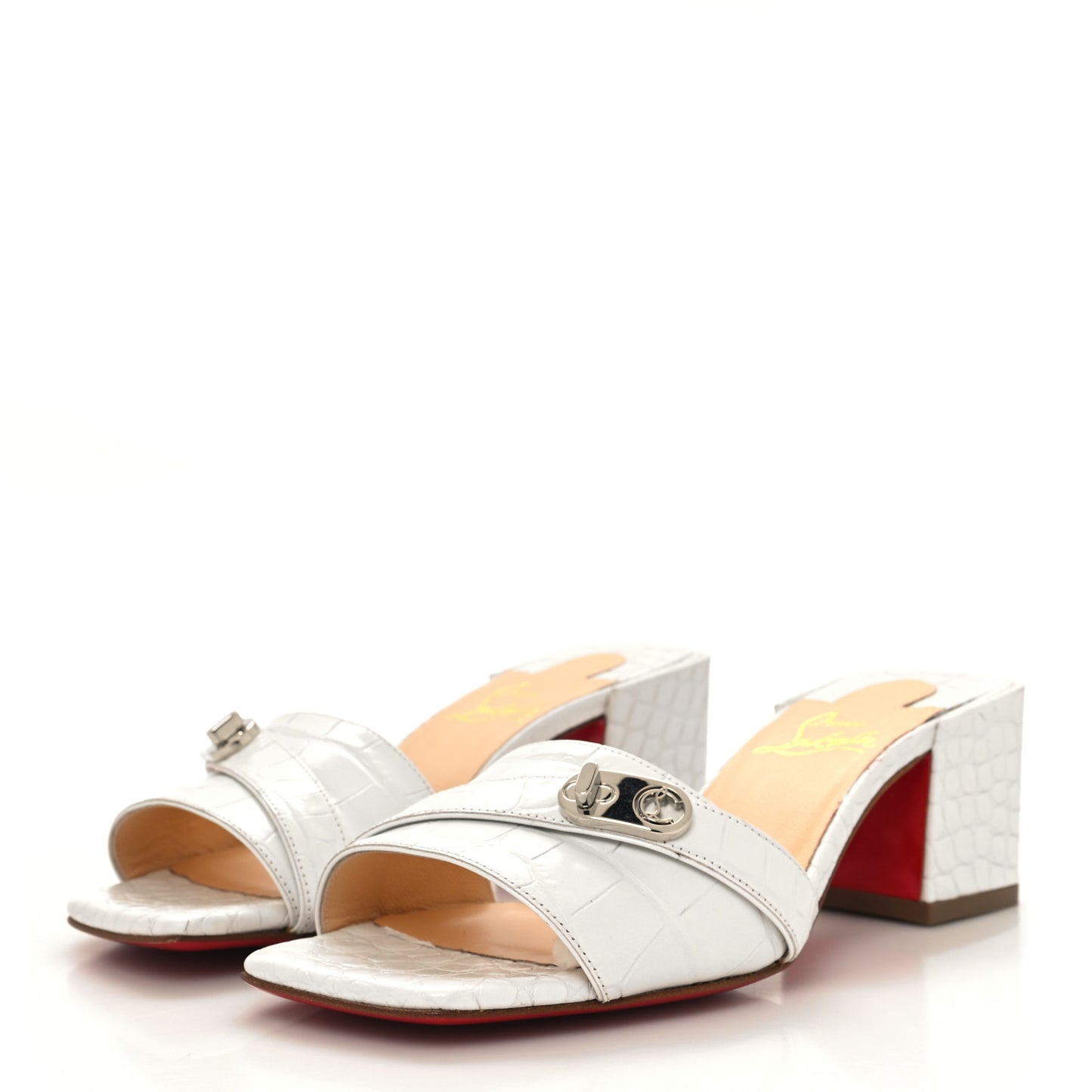 Calfskin Crocodile Embossed Lock Art 55 Sandals 35 Bianco