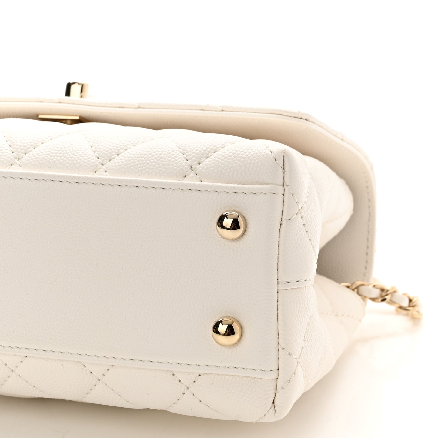 Caviar Quilted Mini Coco Handle Flap White