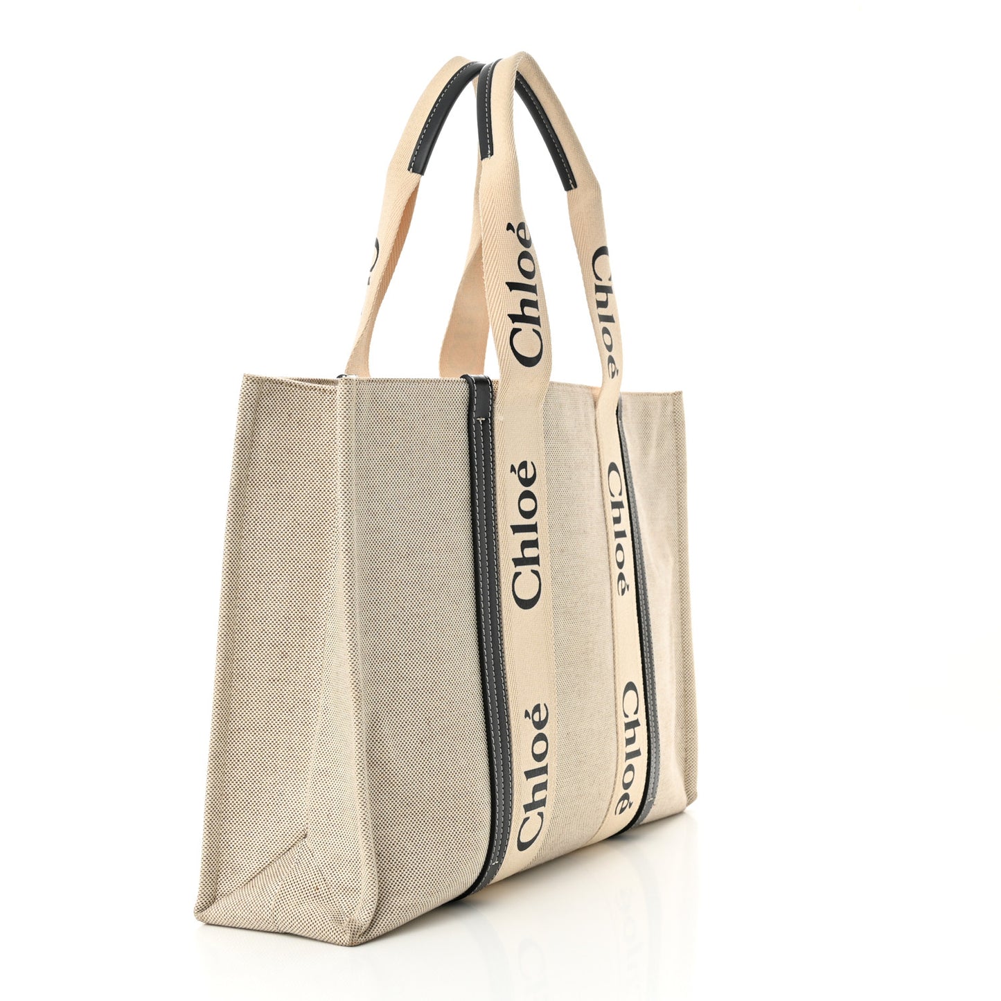 Cotton Calfskin Large Woody Ribbon Tote White Black