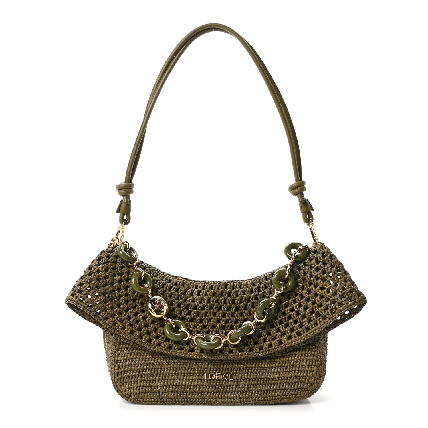 Loewe Raffia Calfskin Donut Chain Medium Ola Shoulder Bag Dark