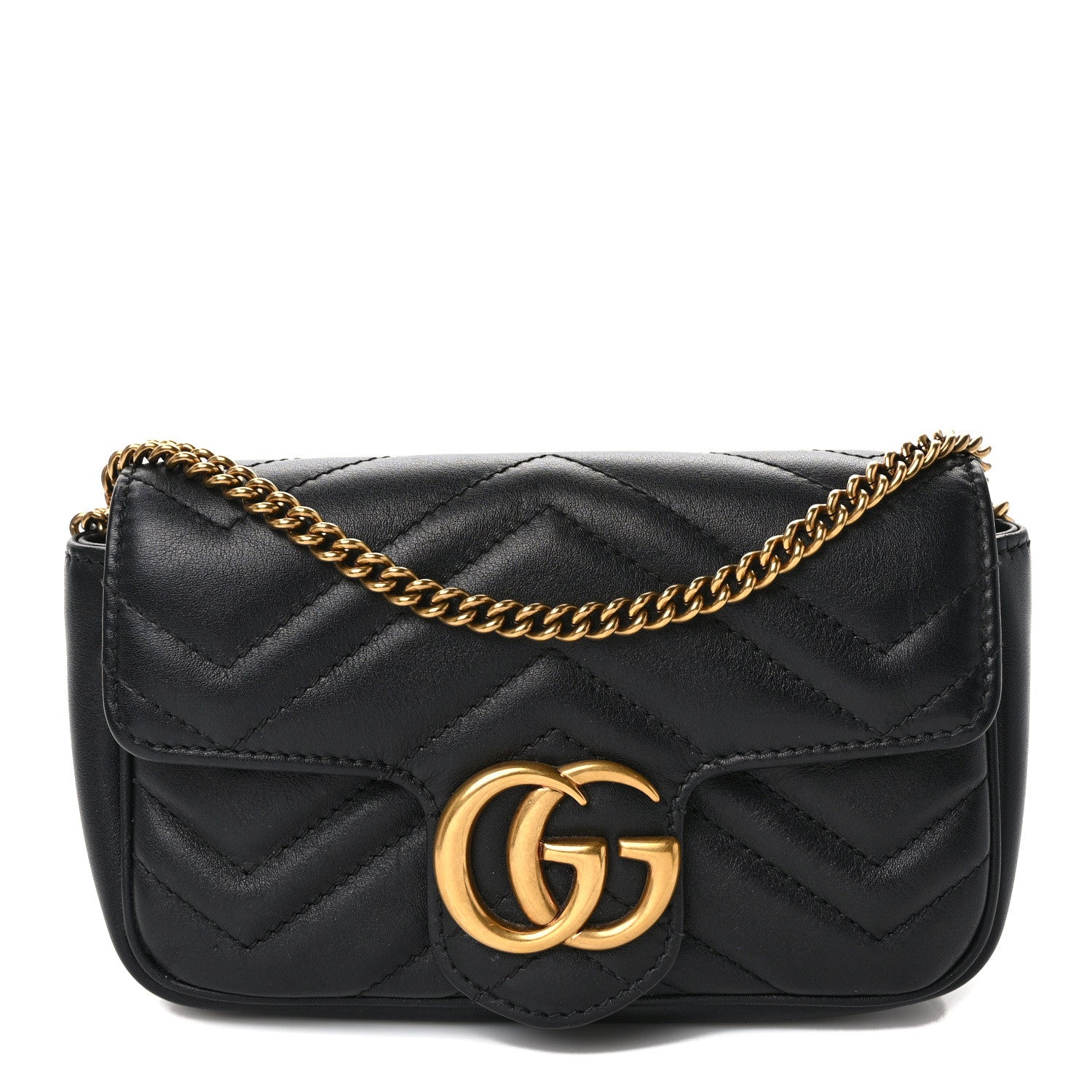 Gucci Calfskin Matelasse Super Mini GG Marmont Shoulder Bag Black 1 of 9