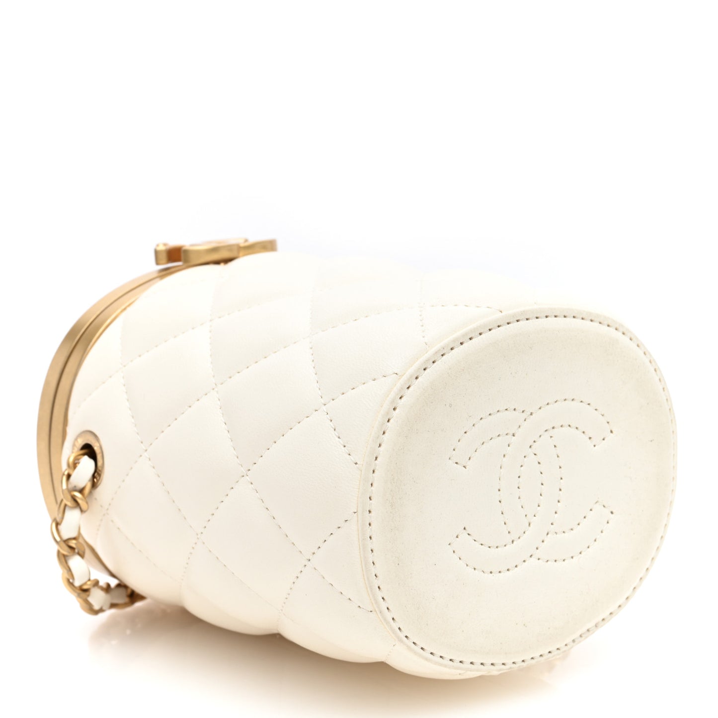Lambskin Quilted Mini Crown Box Bag White