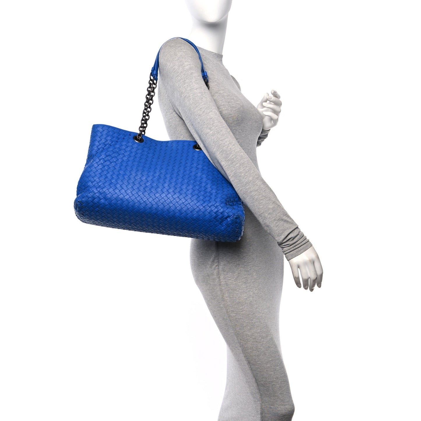 Nappa Intrecciato Large Classic Chain Strap Tote Signal Blue