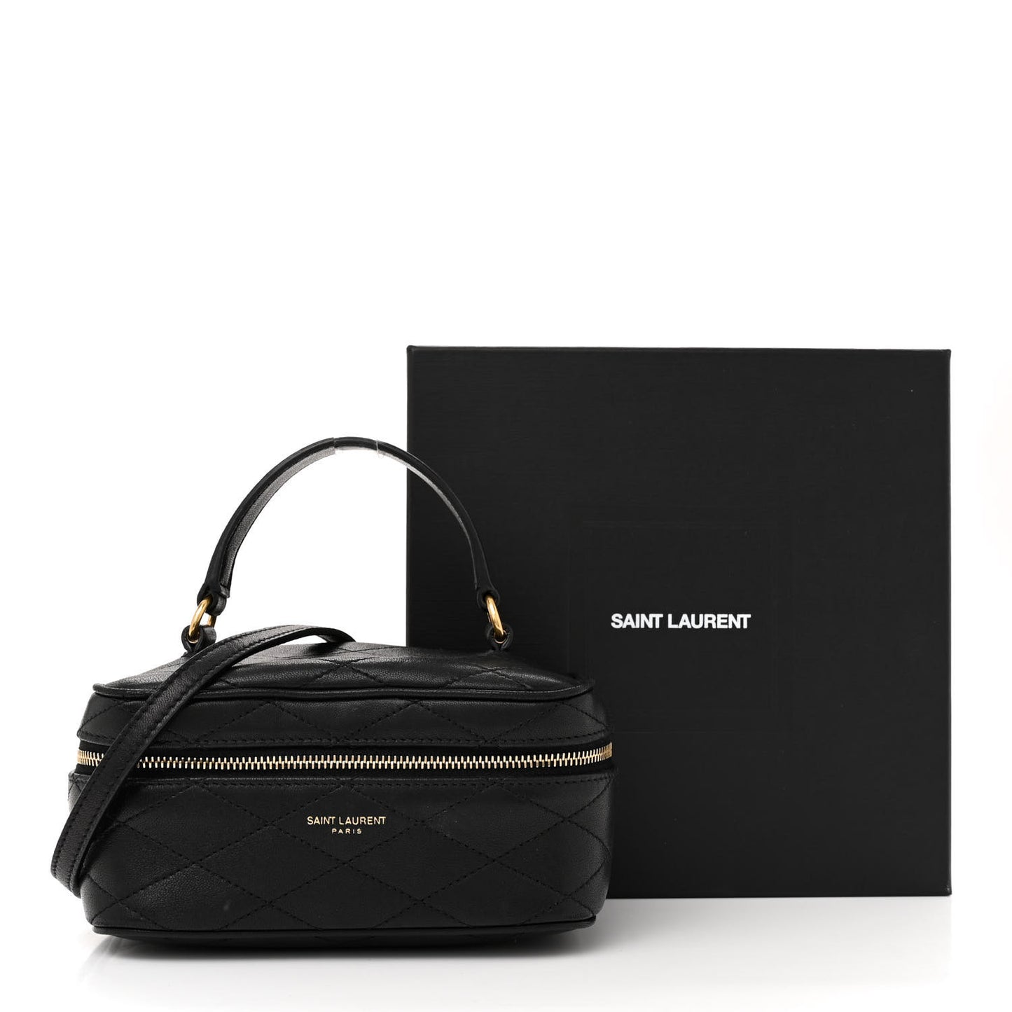 Lambskin Quilted Vanity Bag Top Handle Black