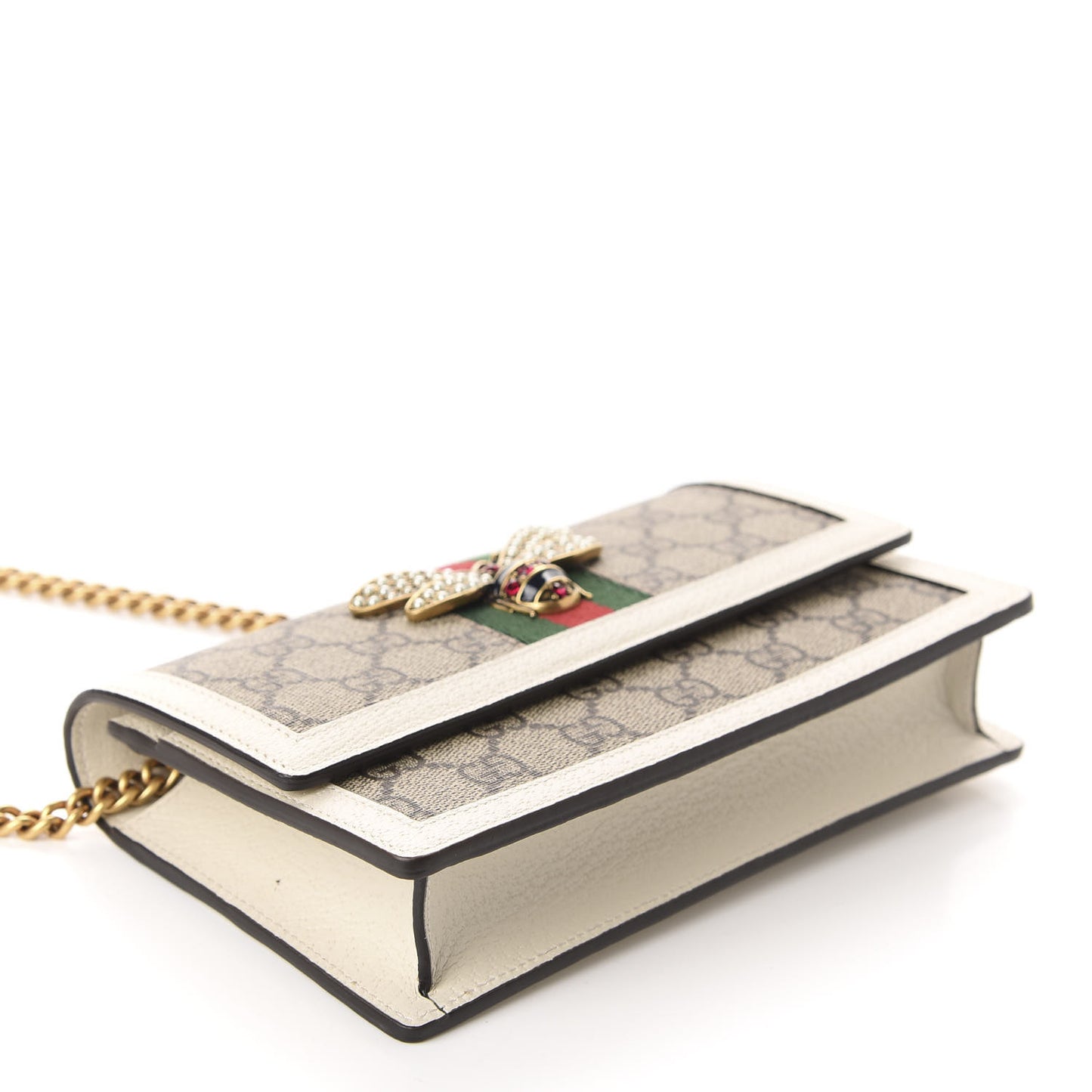 GG Supreme Monogram Web Queen Margaret Chain Wallet White