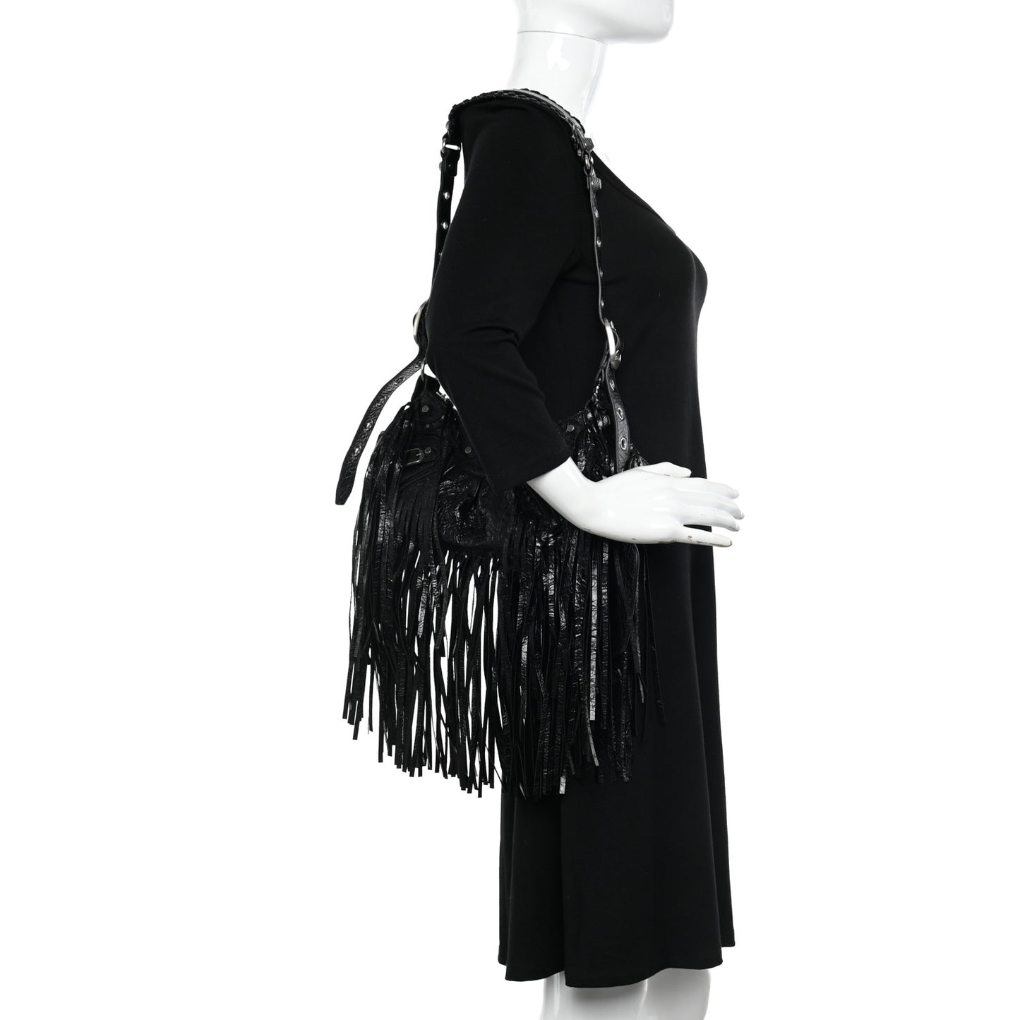 Agneau Arena Le Cagole Fringe Shoulder Bag XS Black