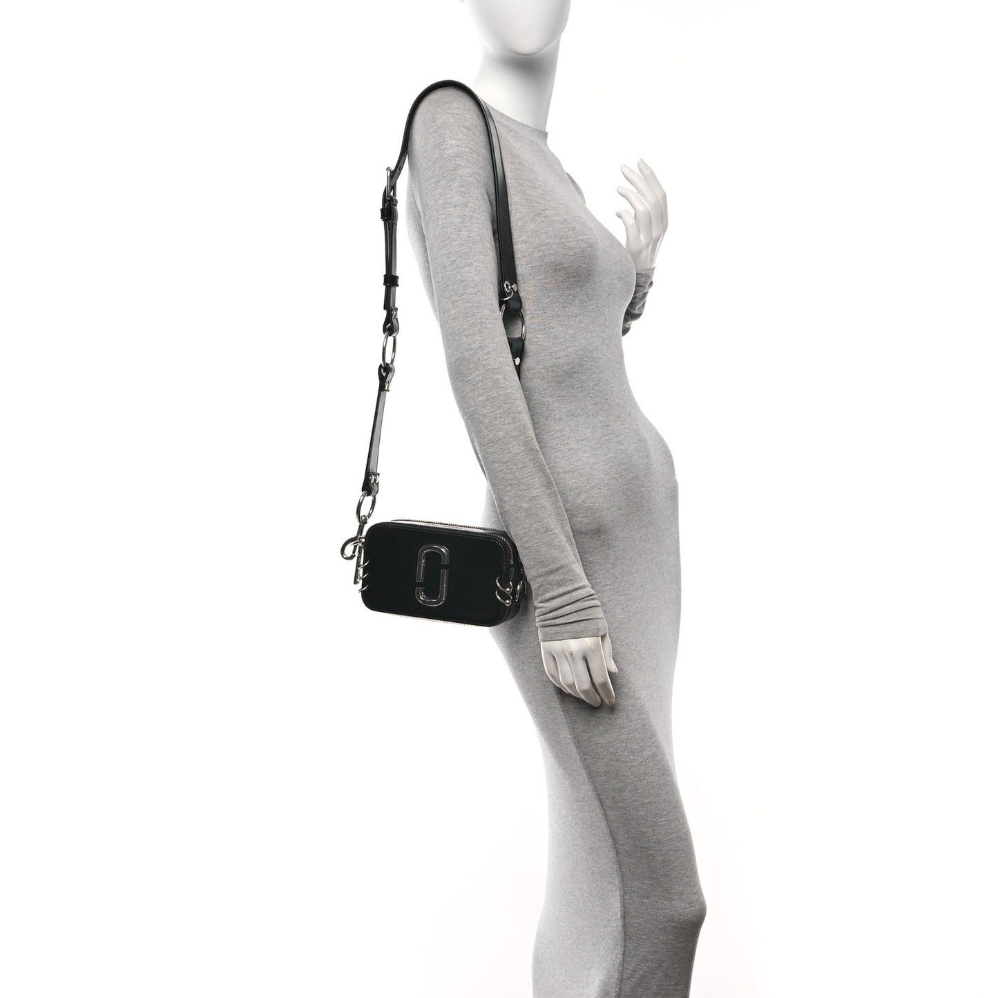 Calfskin Pierced Small Snapshot Camera Bag Black
