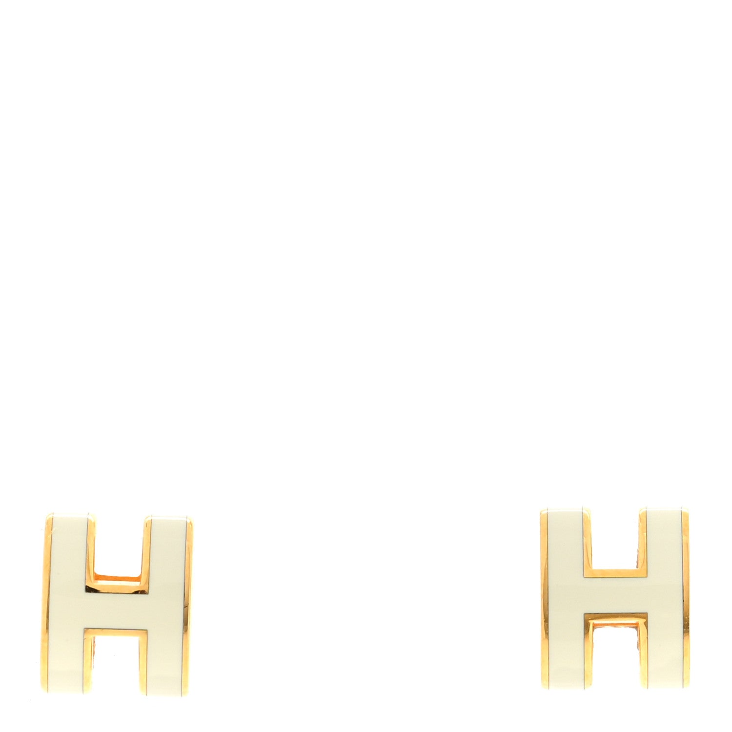 Hermes Gold Lacquered Mini Pop H Earrings White 1 of 4