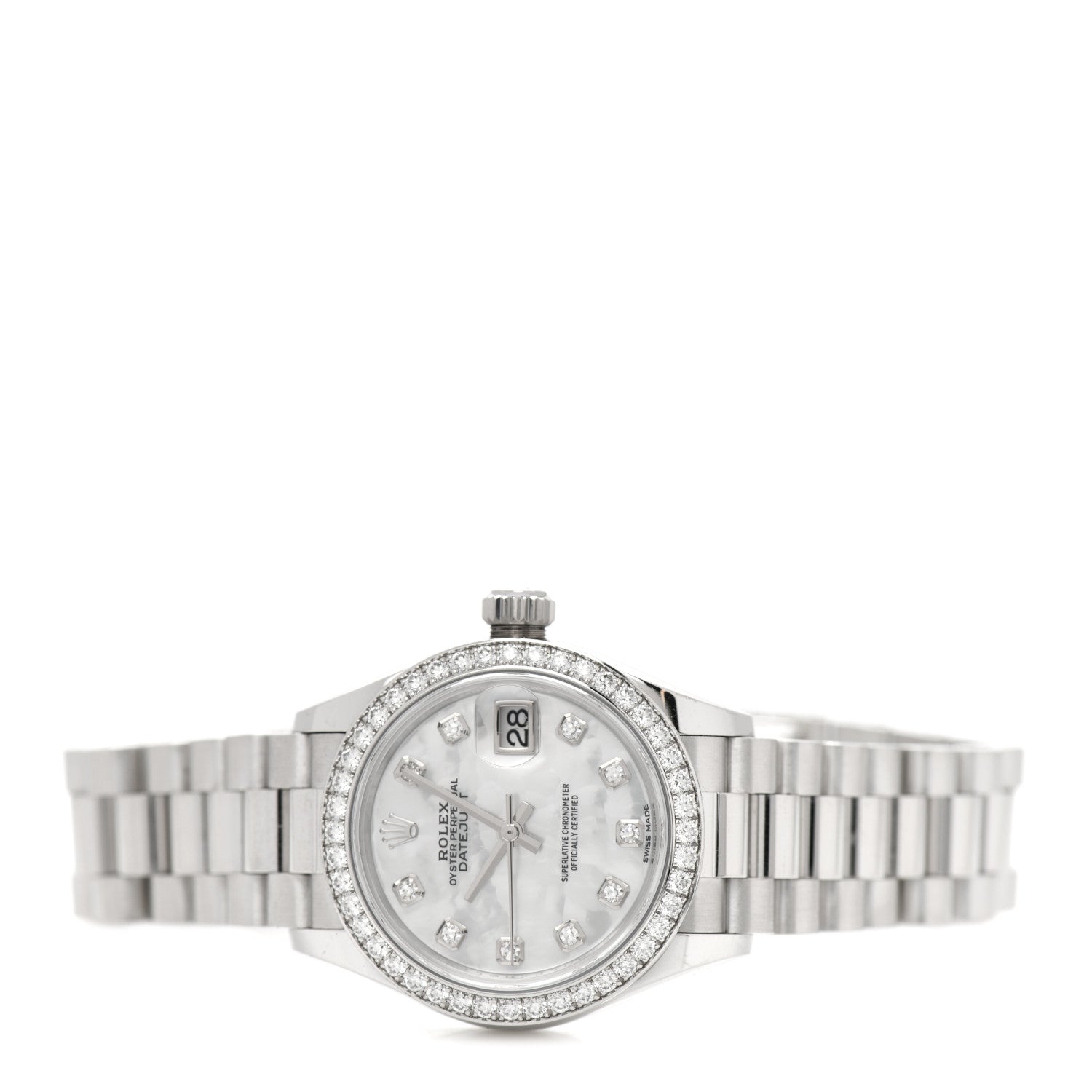 Rolex Platinum Diamond Mother of Pearl 28mm Oyster Perpetual Datejust Watch 279136RBR 2 of 5
