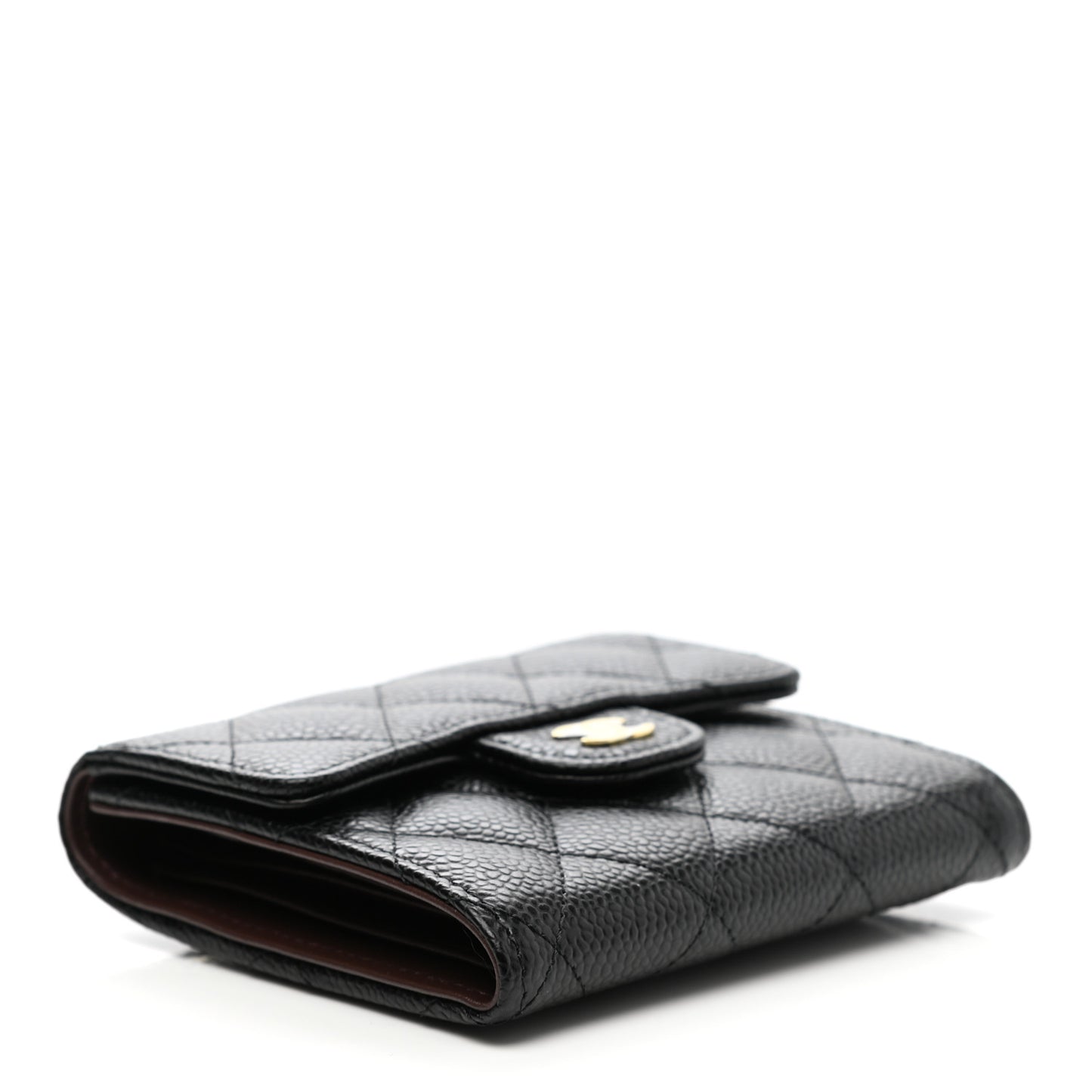 Caviar Quilted Compact Flap Wallet Black