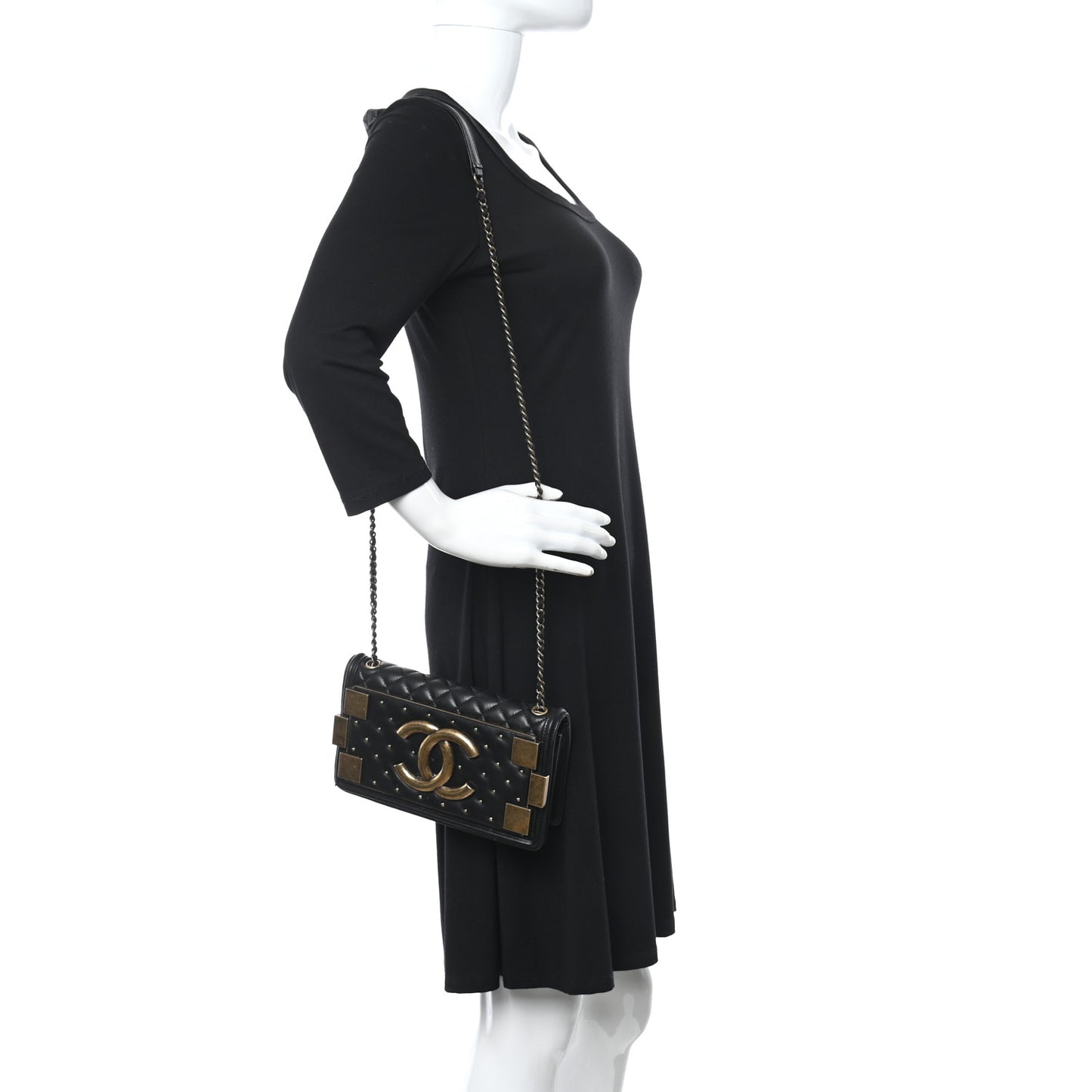 Lambskin Quilted Horizontal Boy Brick Studded Flap Black