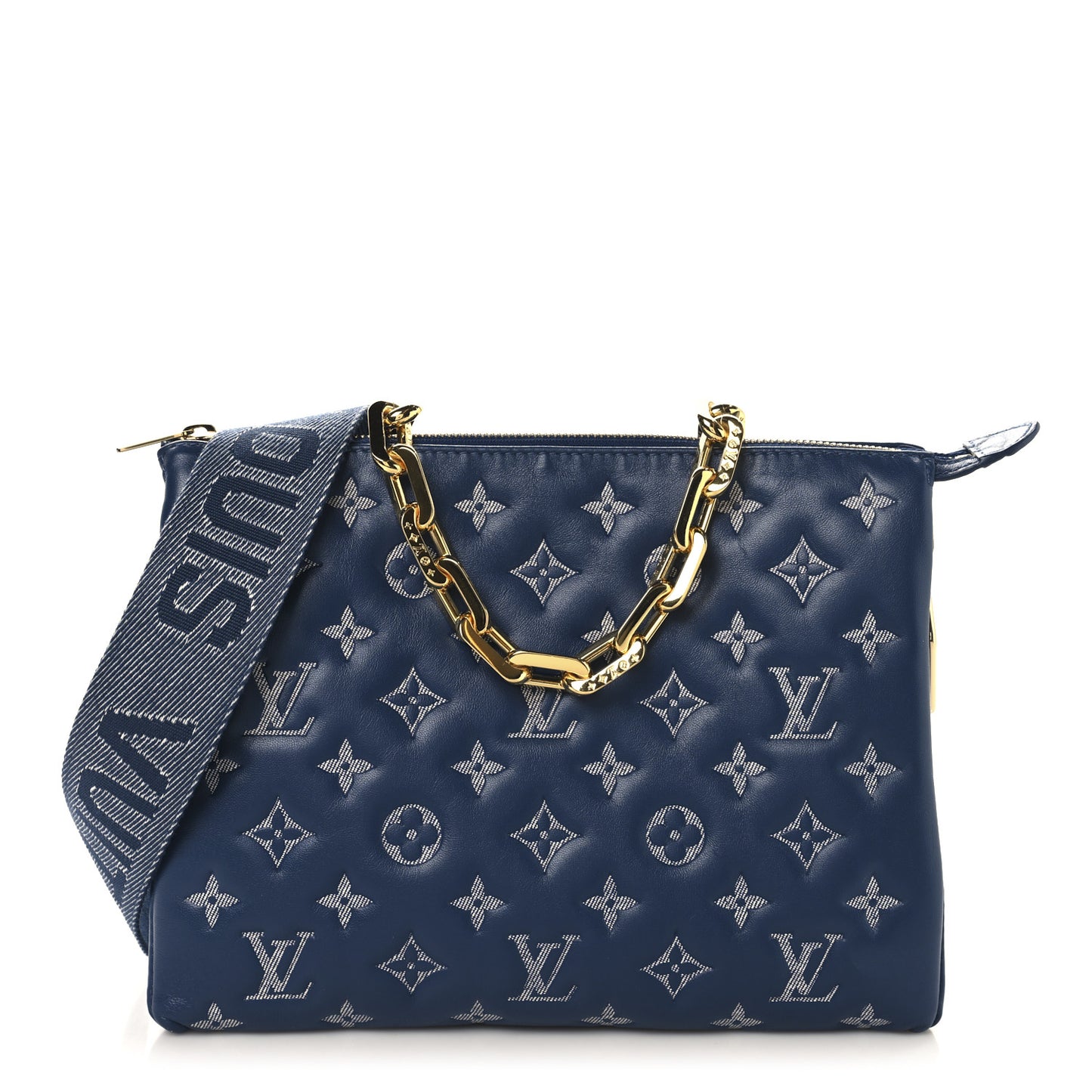 Lambskin Embossed Monogram Coussin PM Denim Blue