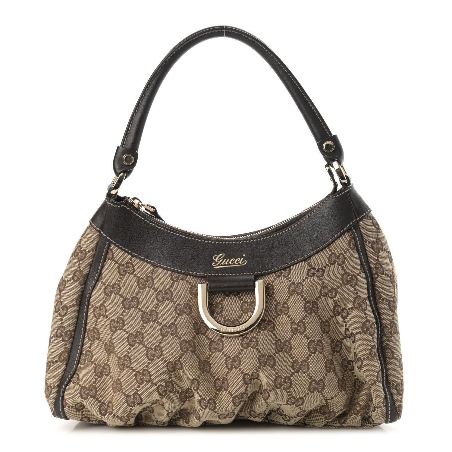 Gucci Monogram Medium D Gold Ring Hobo Dark Brown 1 of 12