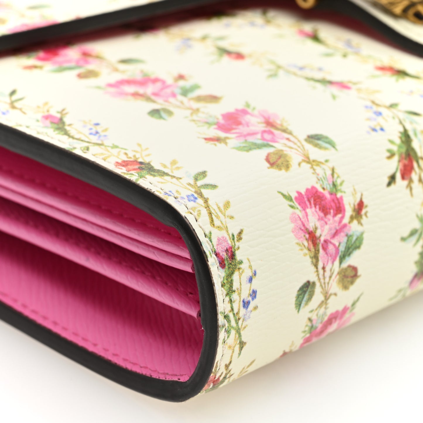 Calfskin Floral Print Mini Dionysus Chain Wallet Ivory Pink