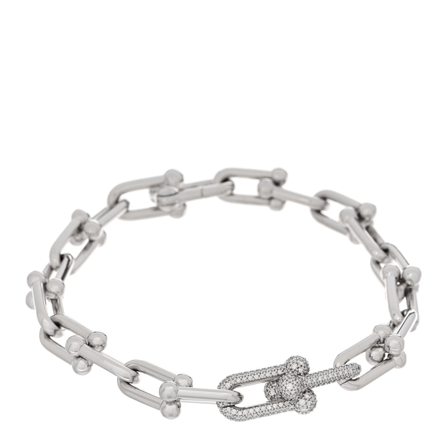 Tiffany 18K White Gold Diamond Medium HardWear Link Bracelet