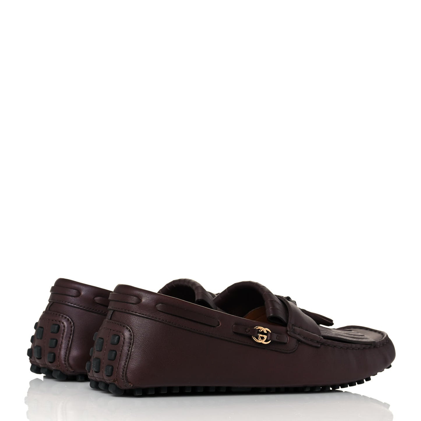 Calfskin Fringe Interlocking G Mens Driver Loafers 10 Brown
