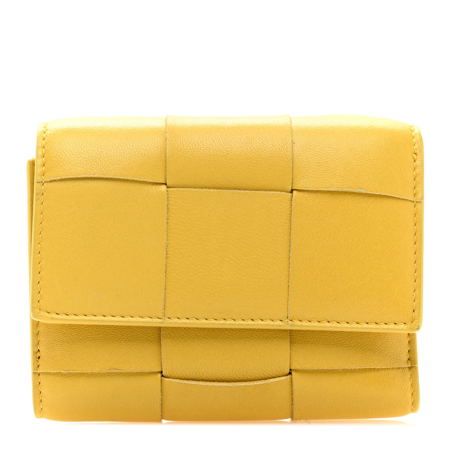 Nappa Calfskin Maxi Intrecciato Cassette Tri-Fold Wallet Buttercup