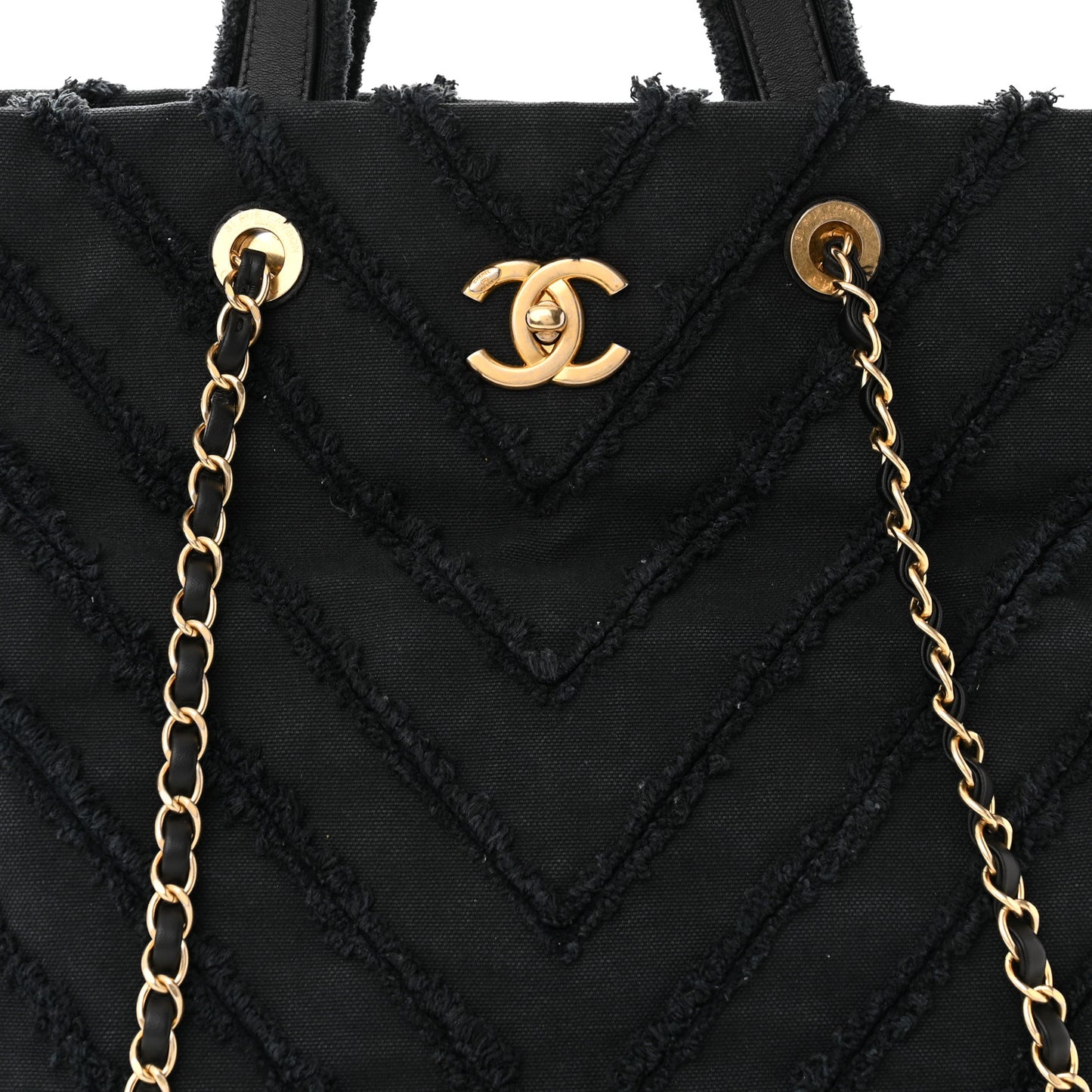 Canvas Chevron Cuba Patchwork Shopper Tote Black