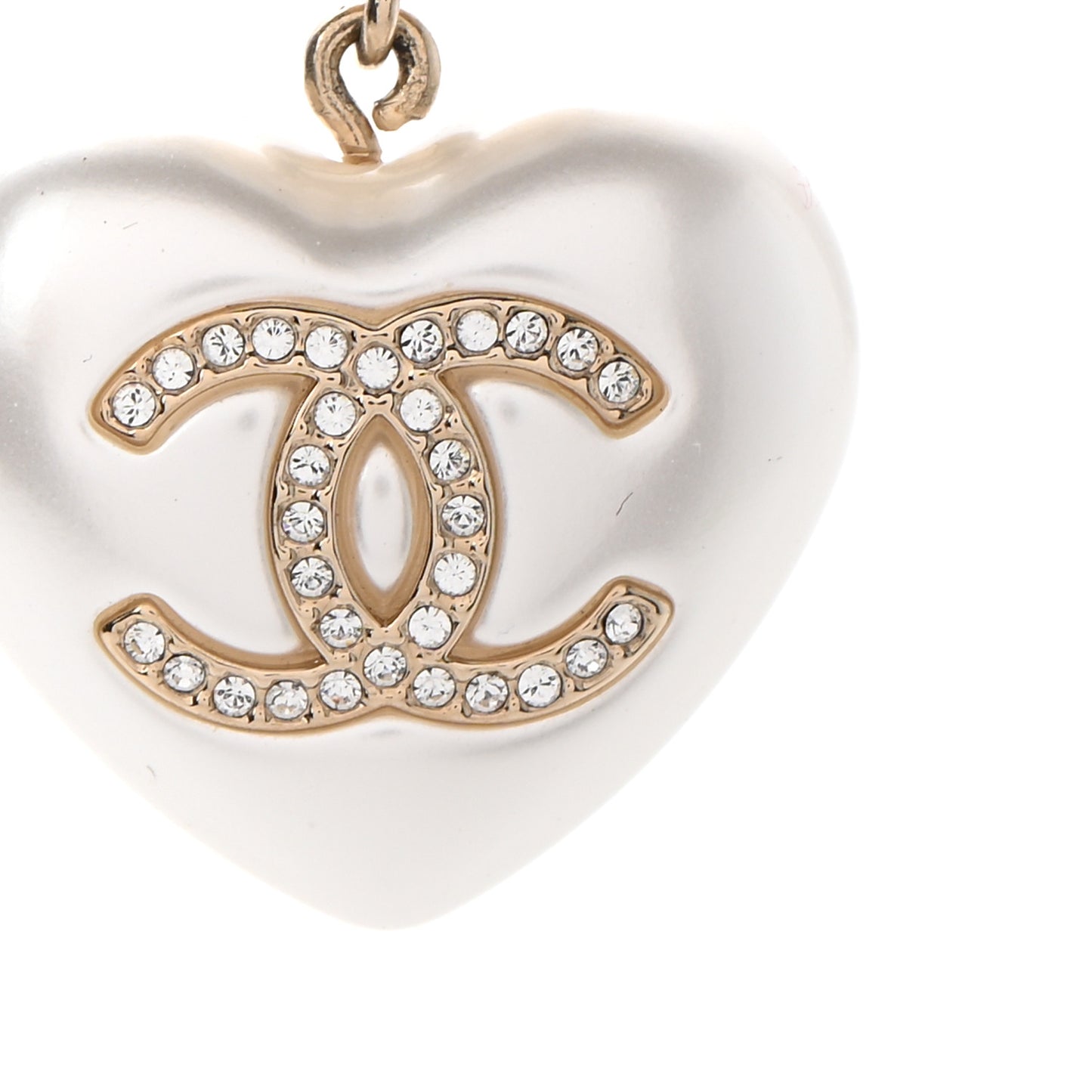 Pearl Crystal CC Heart Short Necklace Pearly White Gold