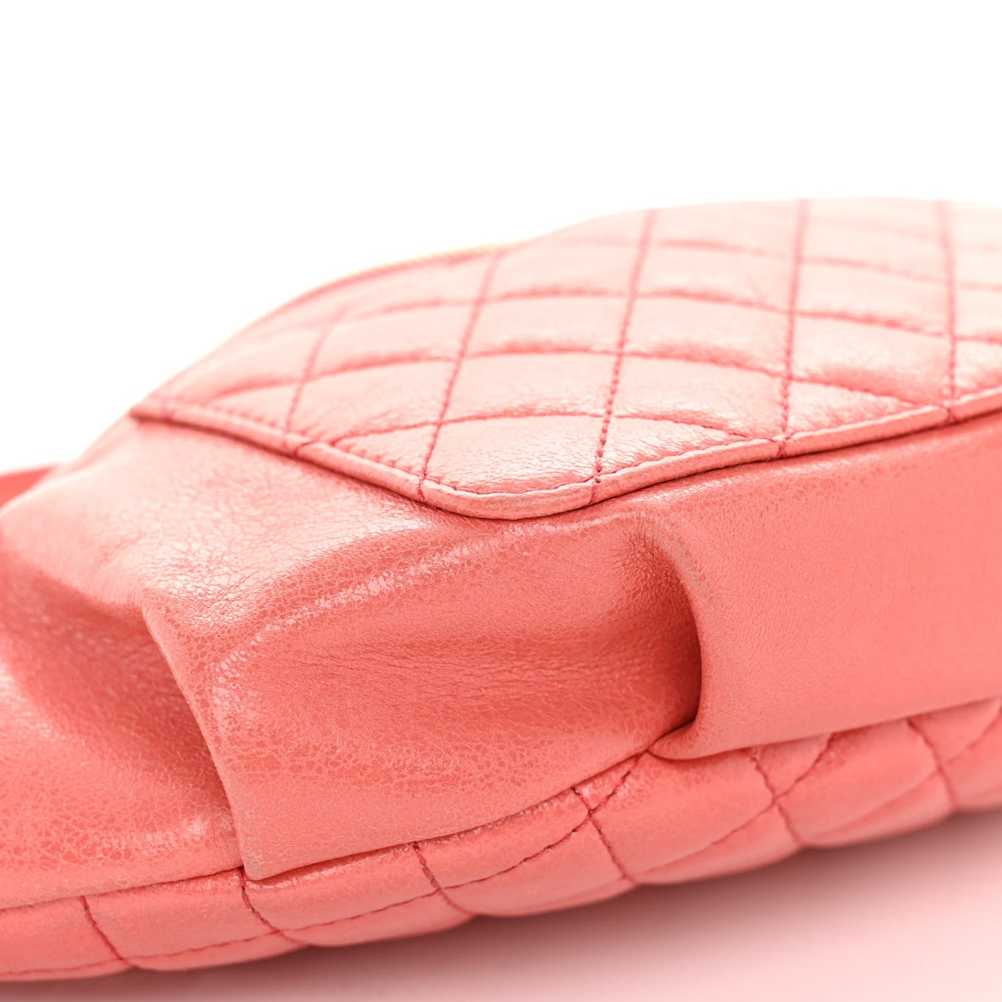 Crumpled Glazed Lambskin Quilted Waist Bag Fanny Pack Pink