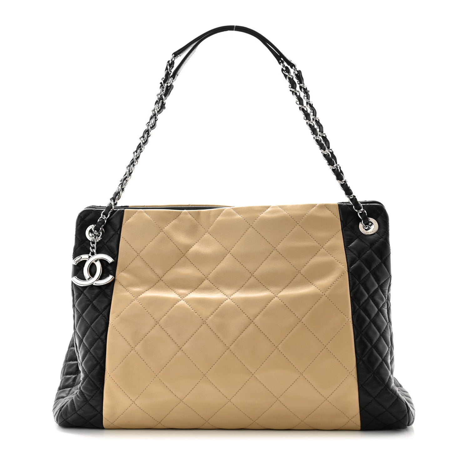 Lambskin Quilted Large CC Shopping Tote Black Rose Clair