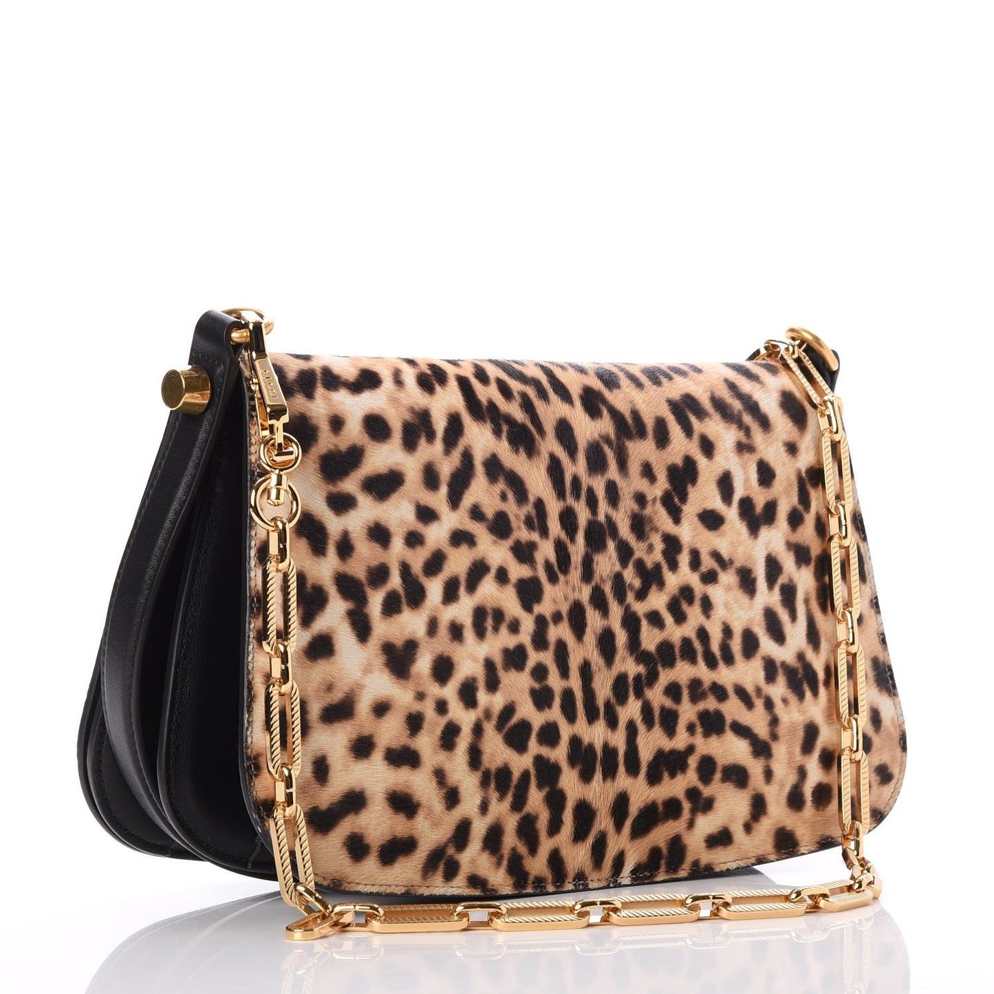 Calf Hair Leopard Print Shoulder Bag Black