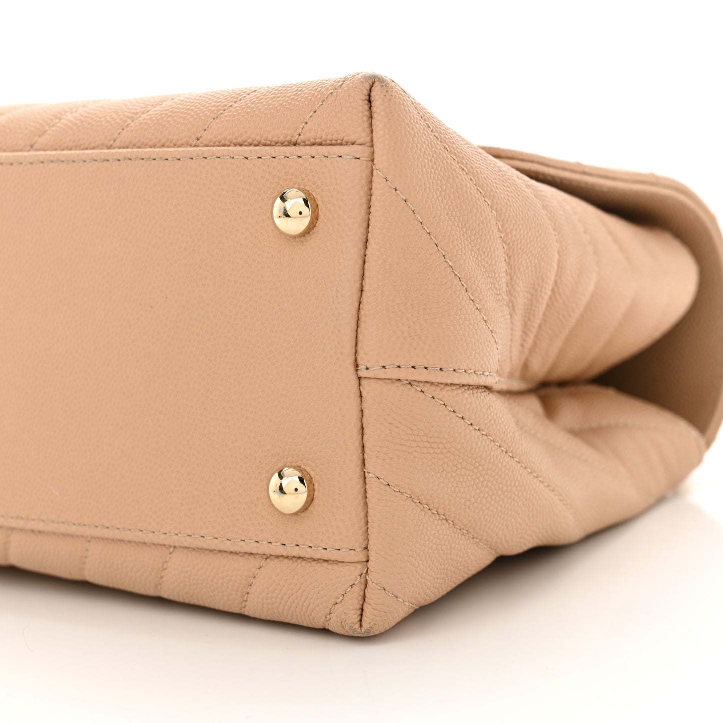 Caviar Chevron Quilted Small Coco Handle Flap Beige