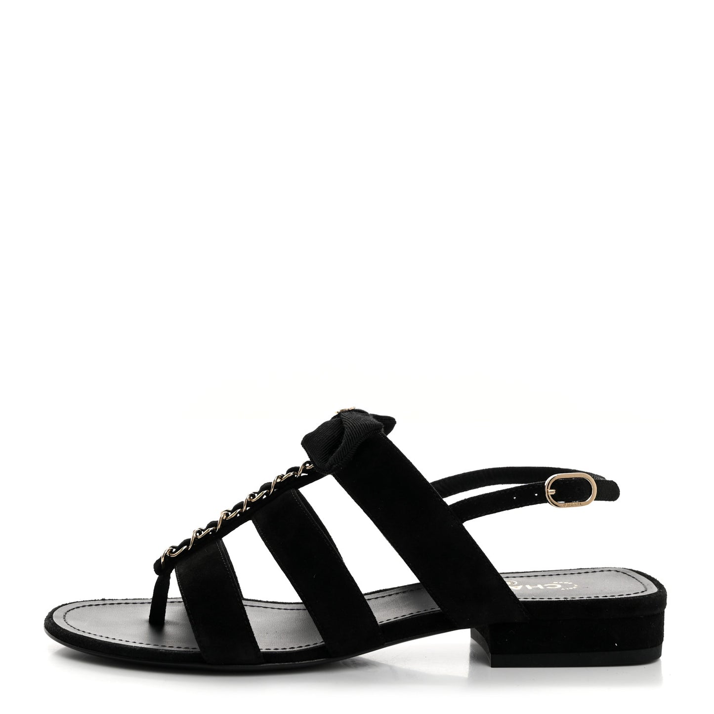 Grosgrain Chain CC Logo Bow Sandals 36 Black
