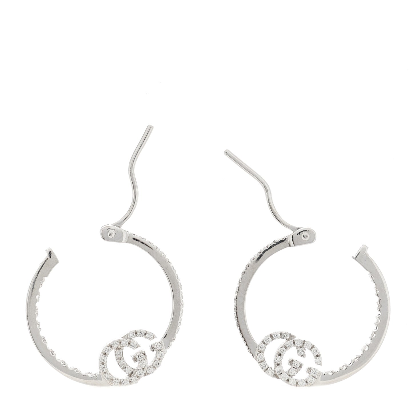18K White Gold Diamond Running GG Inside Out Hoop Earrings