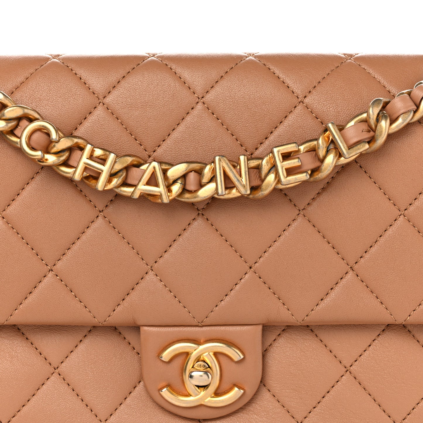 Lambskin Quilted Chaine Lettre Flap Brown