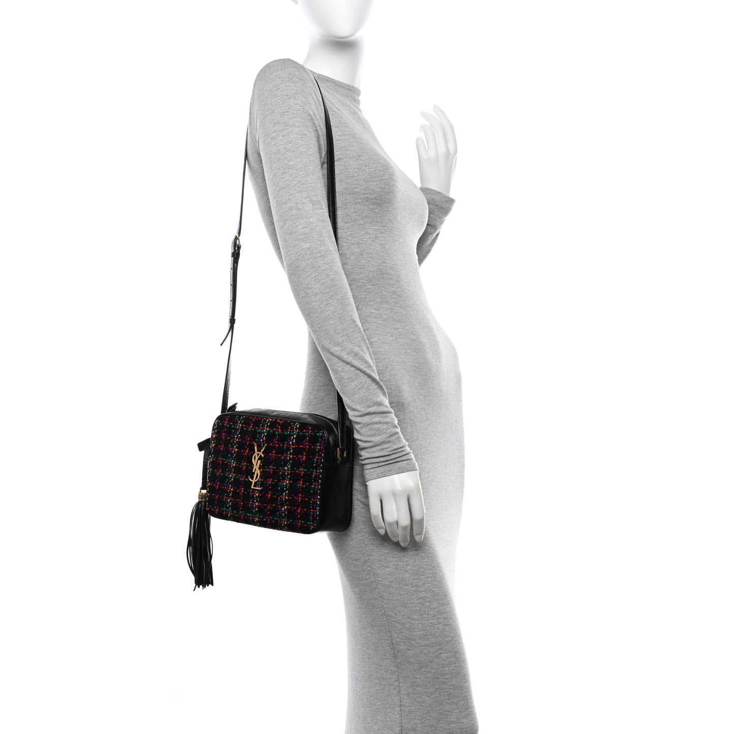 Tweed Calfskin Monogram Lou Camera Bag Black