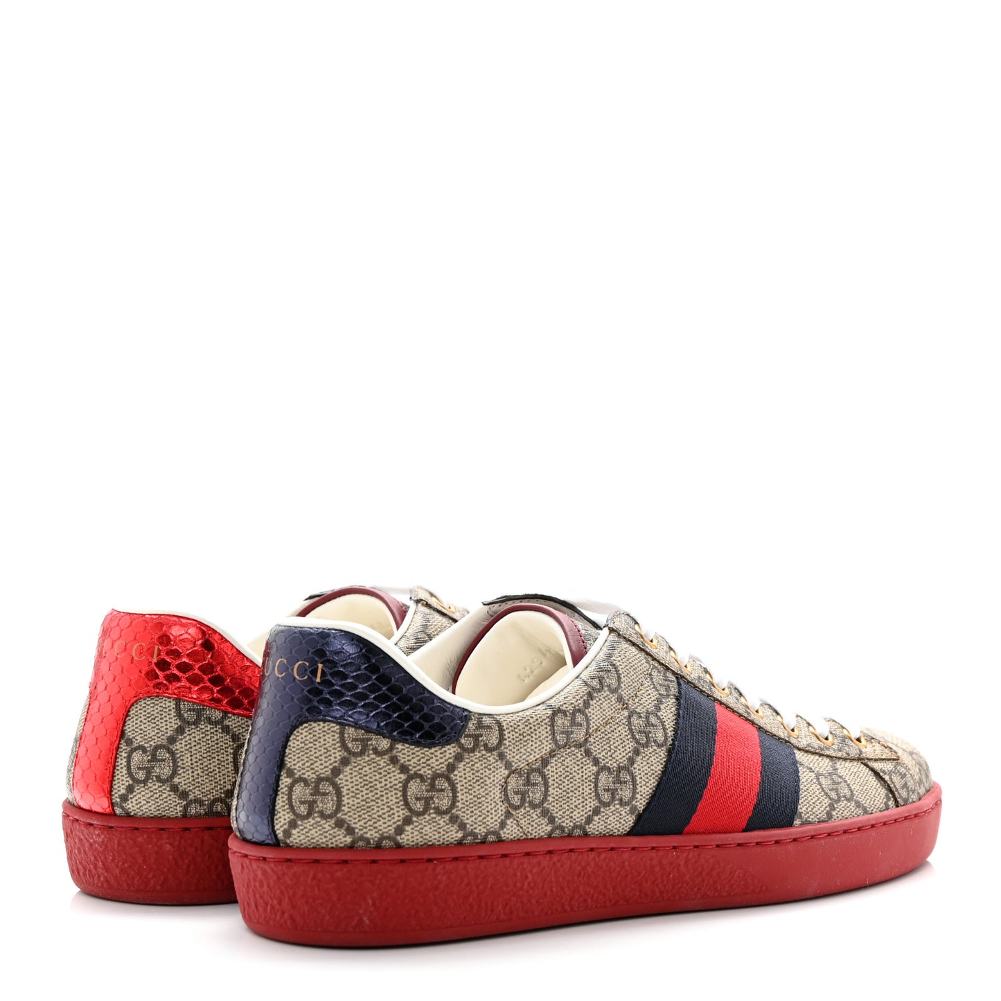 GG Supreme Monogram Ayers Mens New Ace Low-Top Sneaker 5 Blue Red