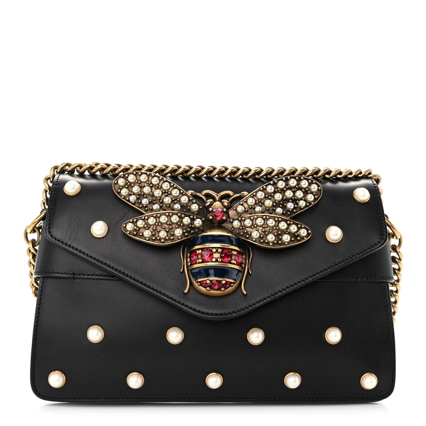 Nappa Pearl Studded Mini Queen Margaret Broadway Shoulder Bag Black
