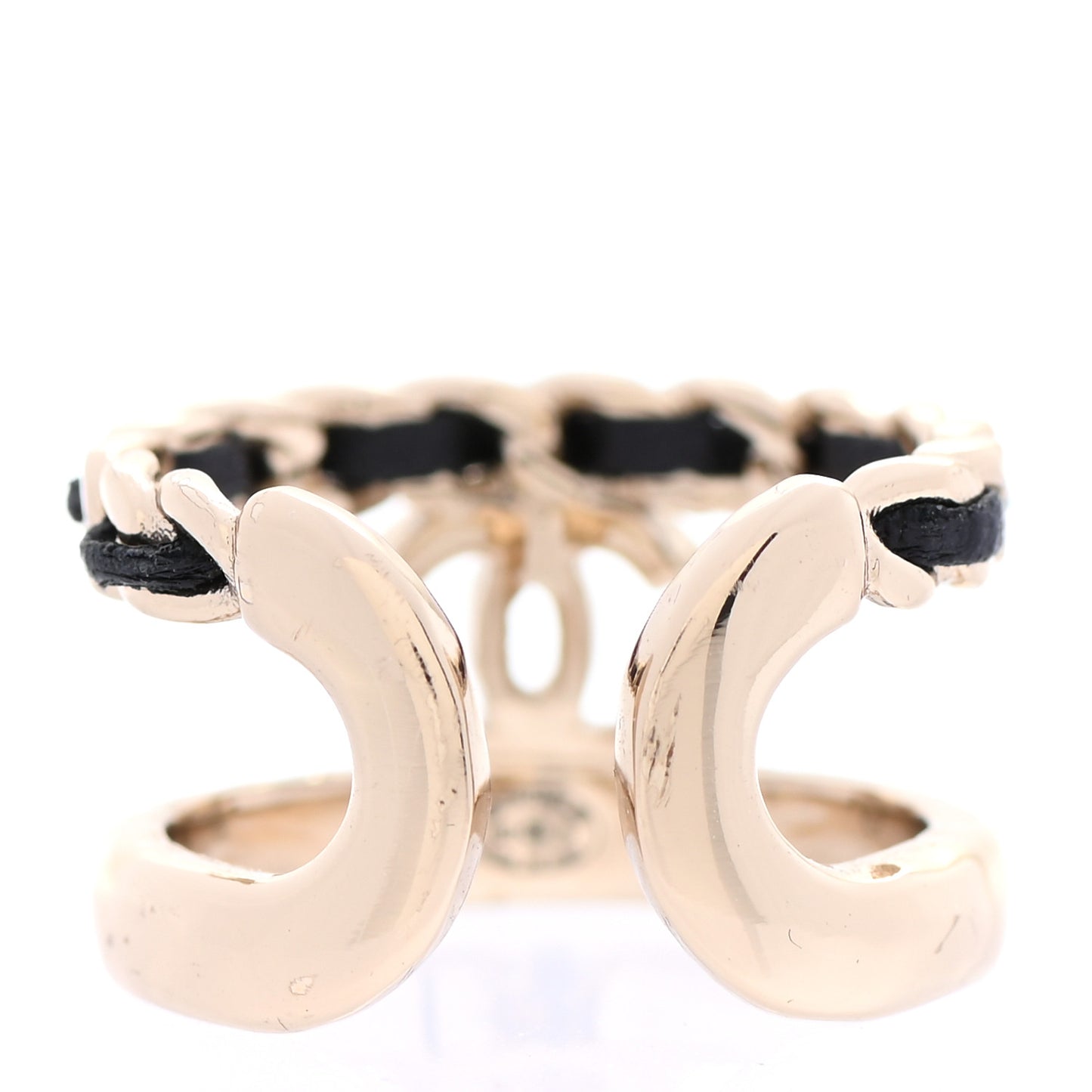 Metal Lambskin CC Ring 52 Gold Black