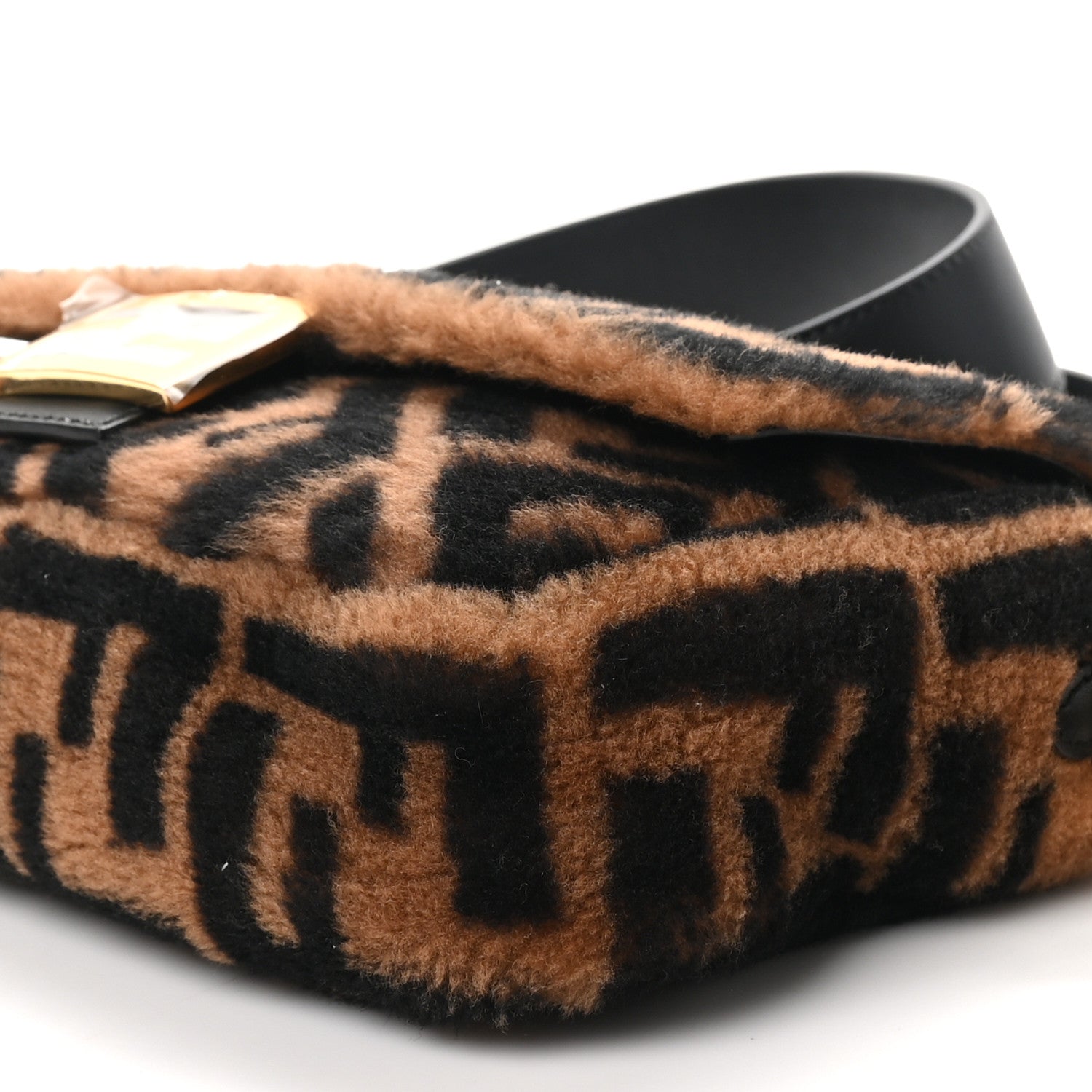 Fendi Shearling Vitello Dolce Macro FF 1974 Baguette Tobacco Black 10 of 10