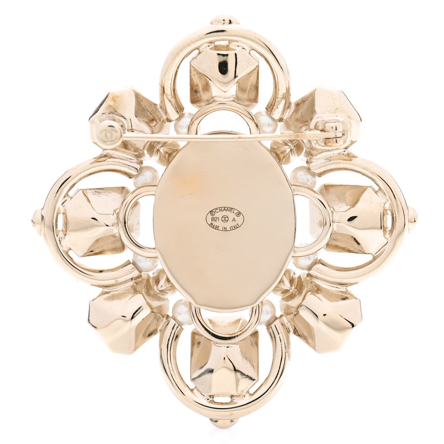 Chanel Pearl Crystal CC Brooch Pearly White Gold 3 of 5