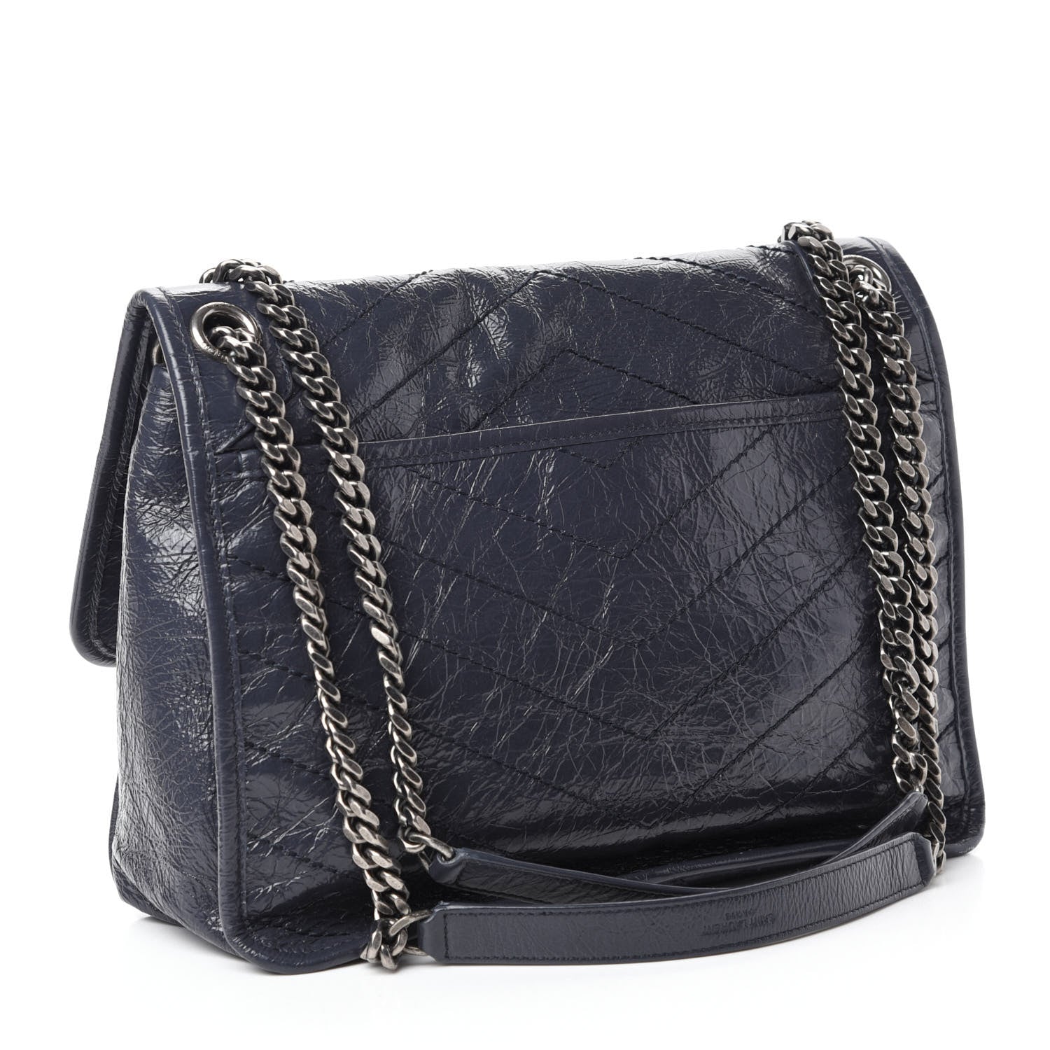 Saint Laurent Crinkled Calfskin Matelasse Monogram Medium Niki Chain Satchel Deep Marine 3 of 12