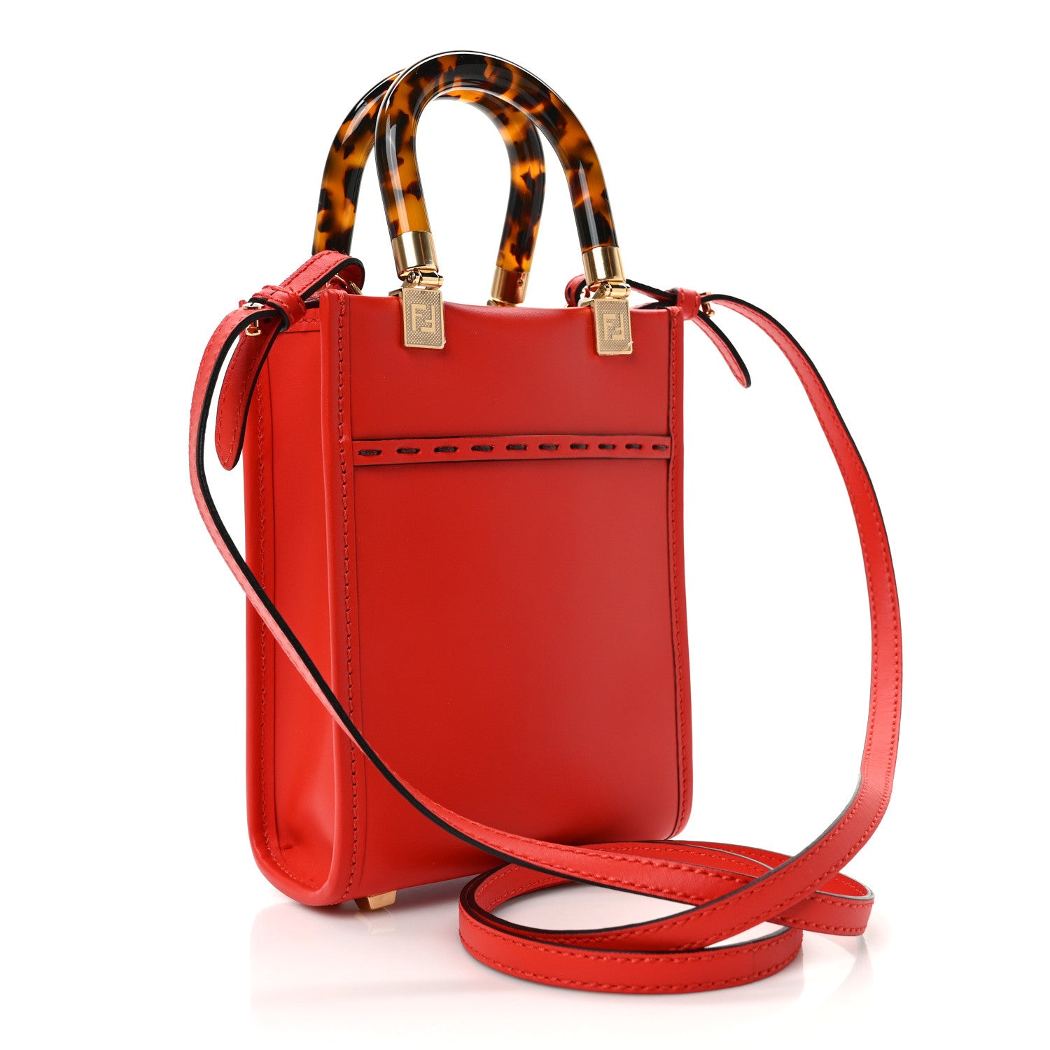 Fendi Vitello King Plexiglass Logo Embossed Mini Fendi Sunshine Shopper Tote Papavero 3 of 9