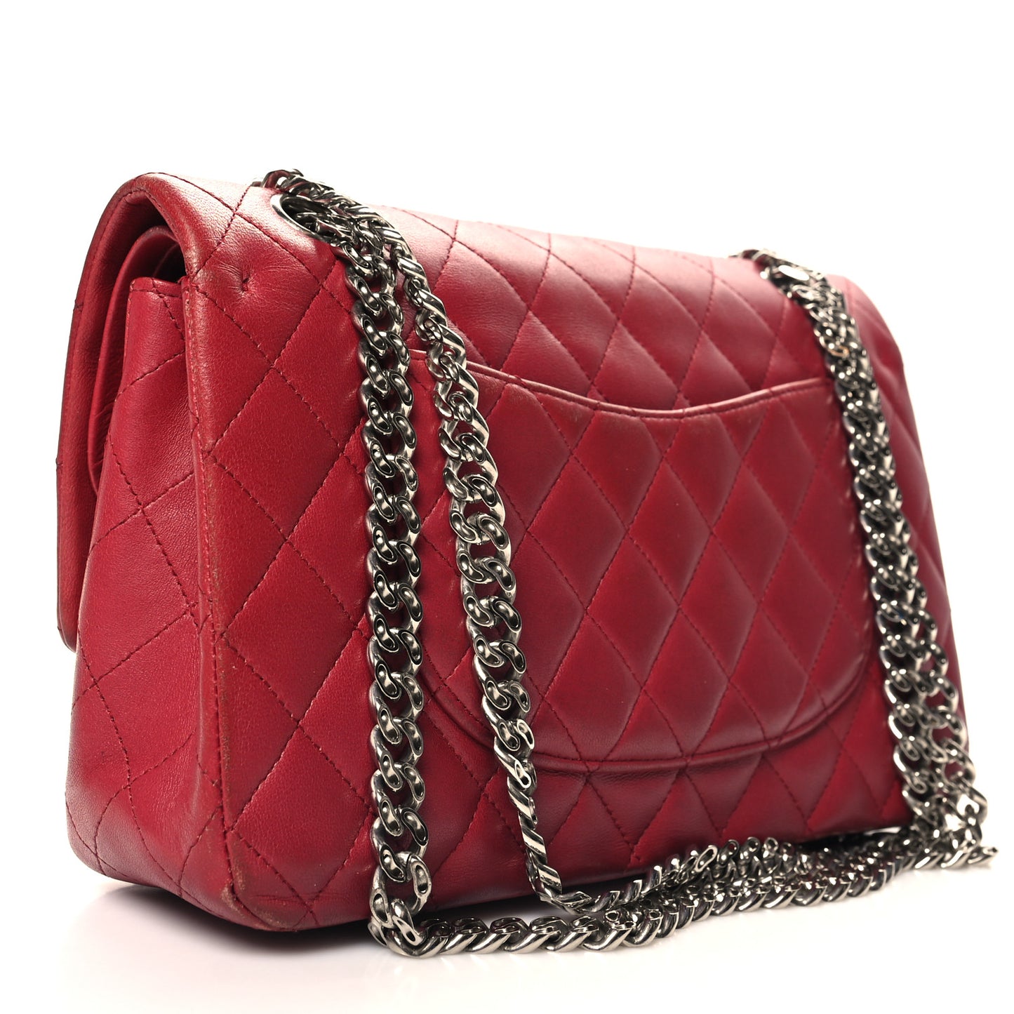Glazed Lambskin Quilted Medium Double Flap Bijoux Chain Red