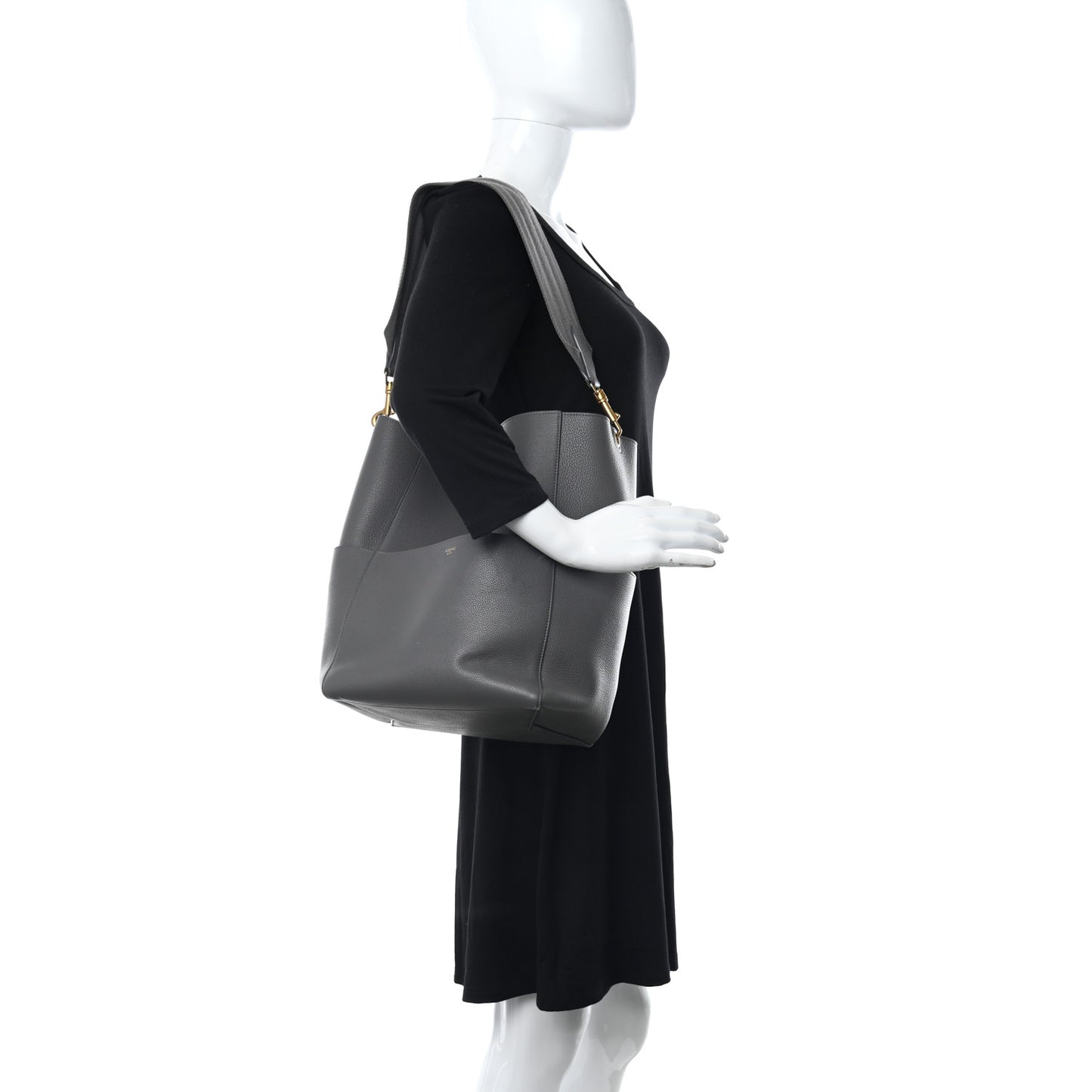 Soft Grained Calfskin Sangle Bucket Bag Kohl