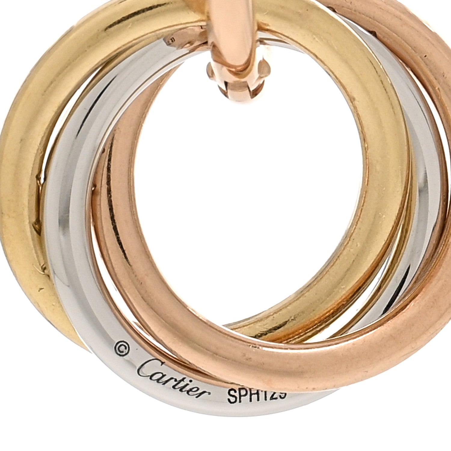Cartier 18K Yellow Pink White Gold Diamond Trinity Half Pave Drop Earrings 4 of 5