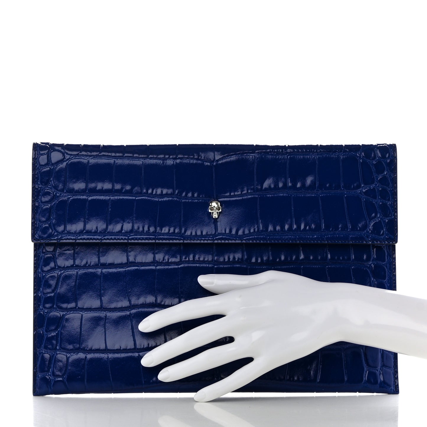 Calfskin Crocodile Embossed Skull Envelope Clutch Blue