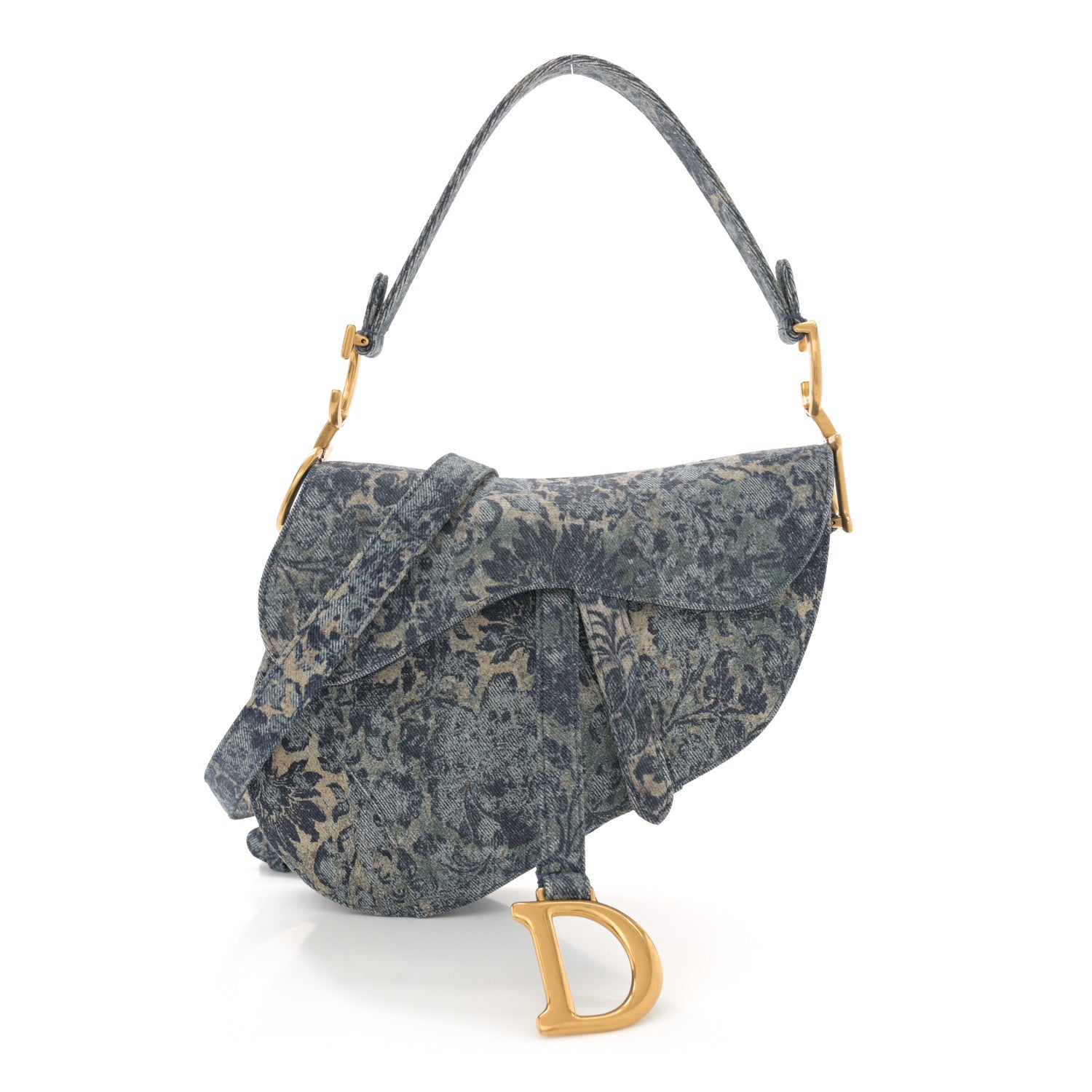 Christian Dior Denim Brocart Embroidered Saddle Bag Blue 1 of 10