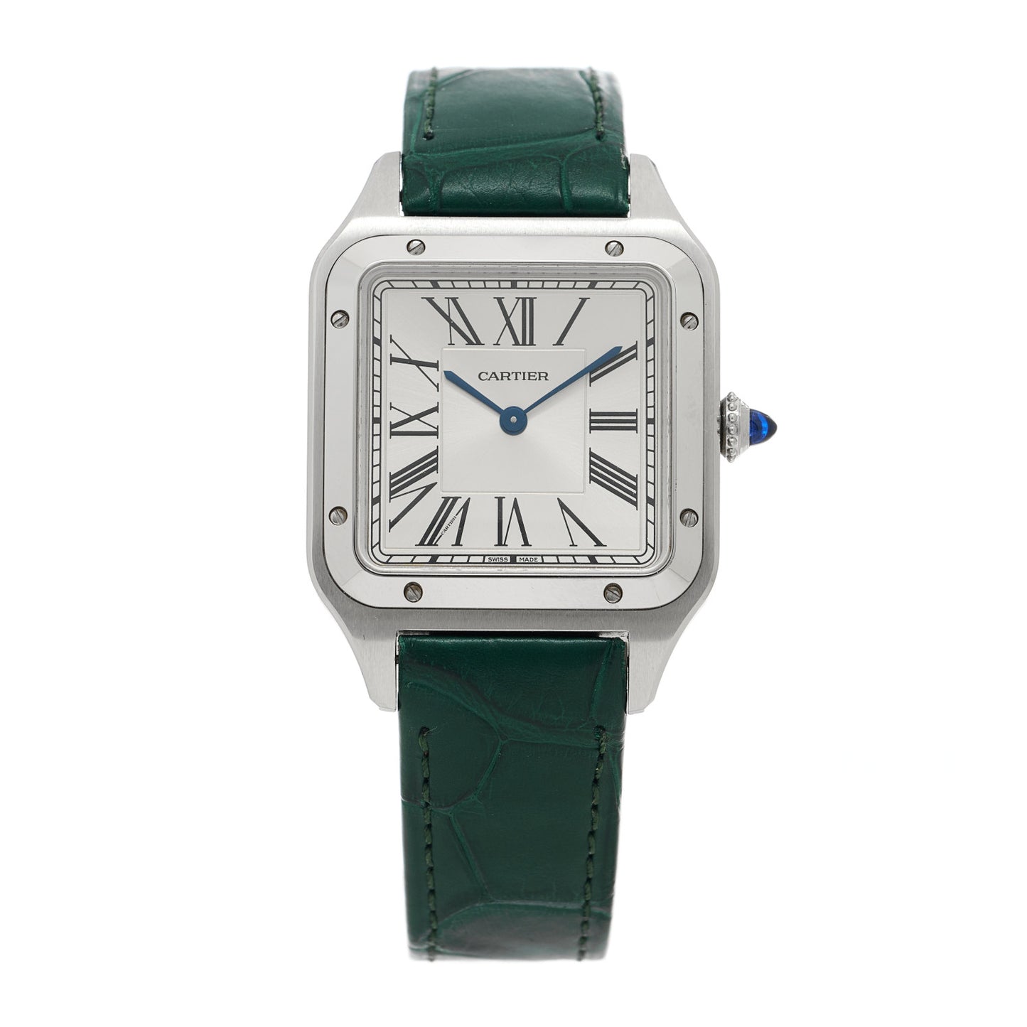 Stainless Steel Alligator 31.4mm Santos Dumont Quartz Watch Green