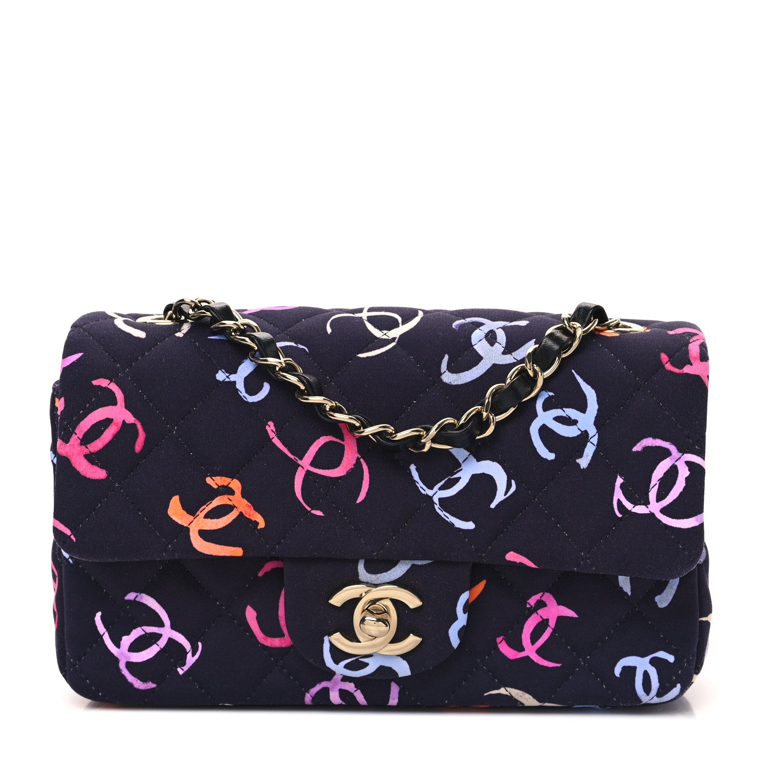Chanel Jersey Quilted Mini Rectangular Flap Navy Blue Multicolor 1 of 12
