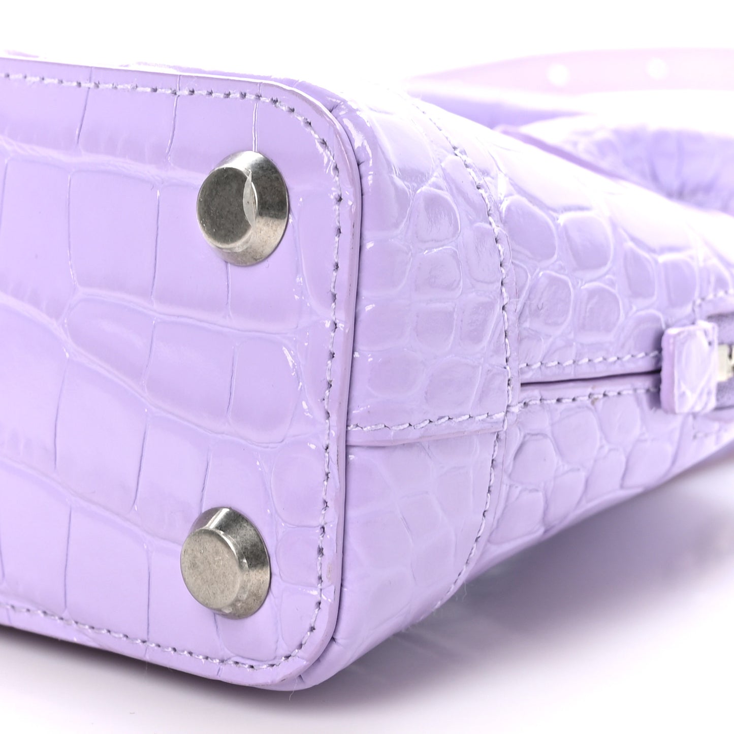 Shiny Calfskin Logo Crocodile Embossed XXS Ville Top Handle Bag Lilac White