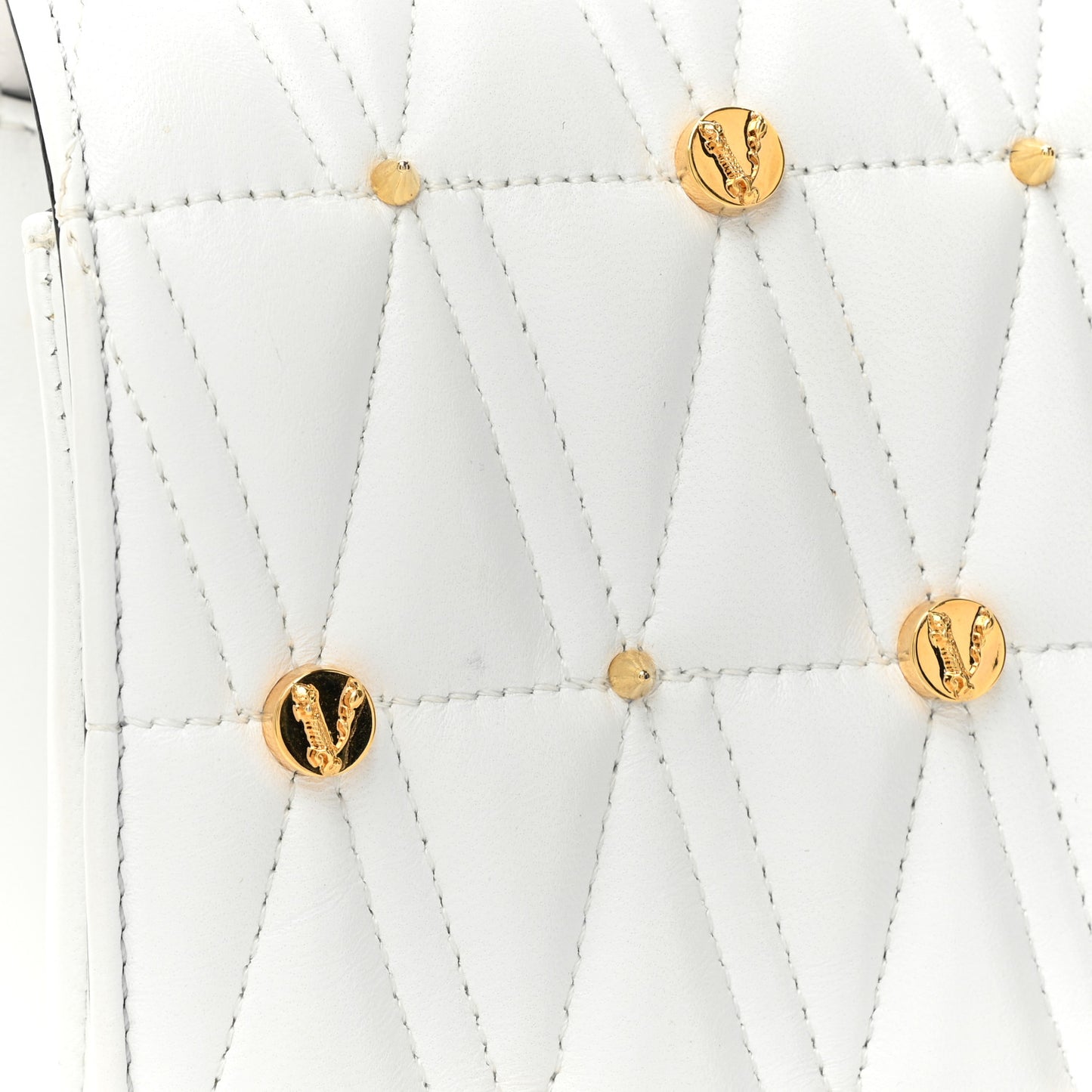 Nappa Quilted Studded Virtus Shoulder Bag White