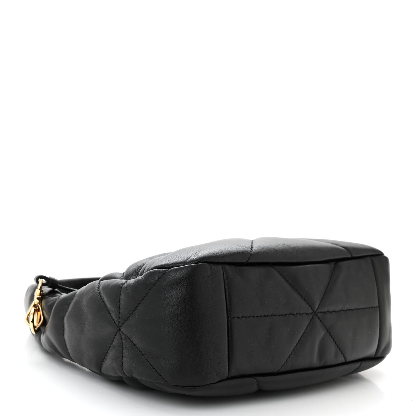 Nappa Triangle Stitched Mini Zippered Hobo Bag Black