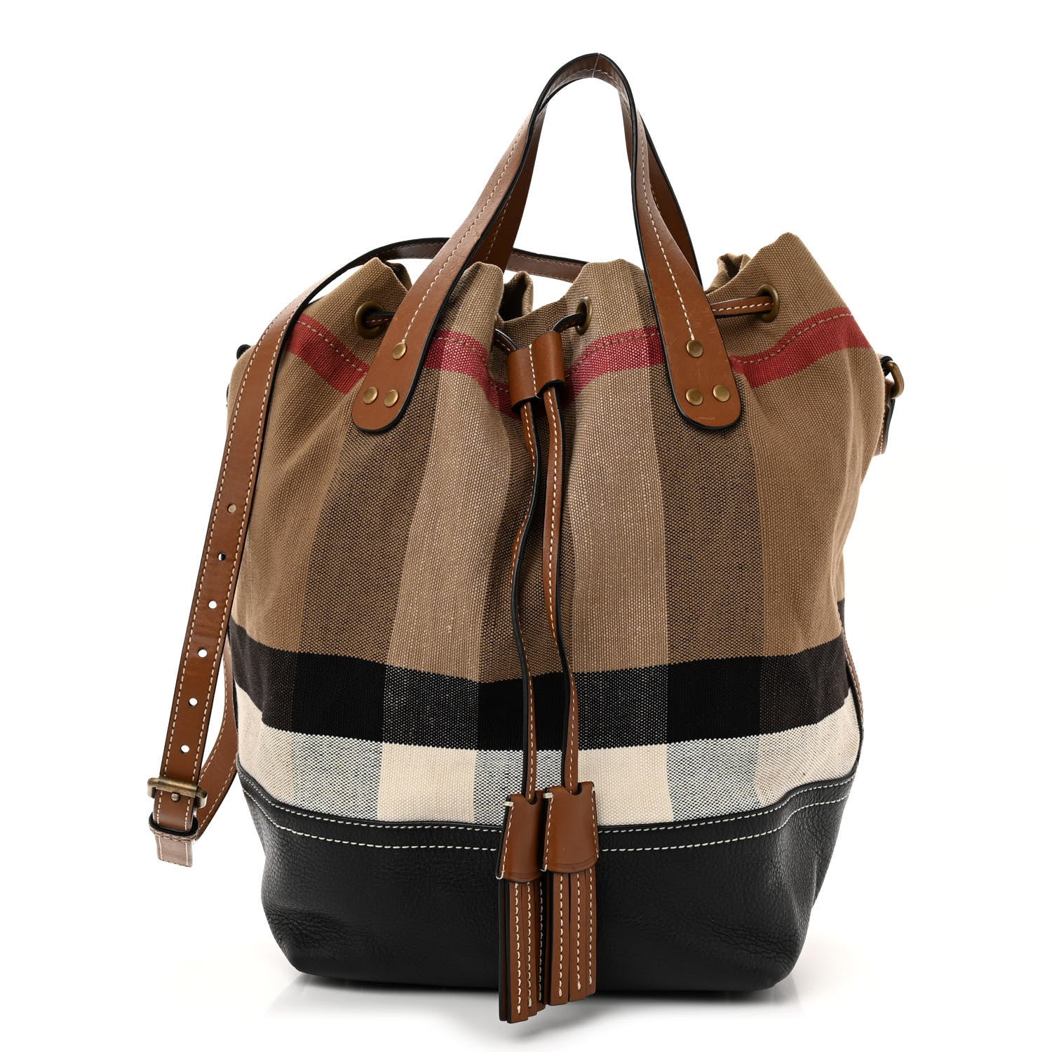 Burberry Grainy Calfskin House Check Canvas Medium Heston Crossbody Tan 1 of 11